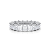 White gold eternity band with princess cut lab grown diamonds.