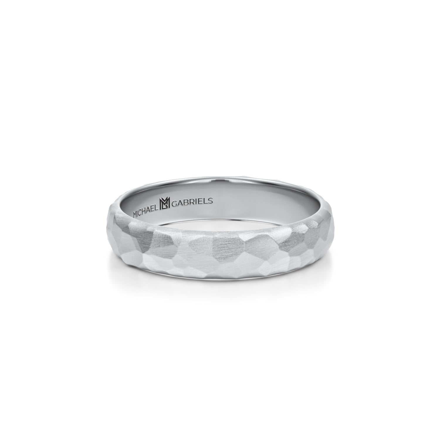 White gold hammered matte wedding band for men, 4mm.