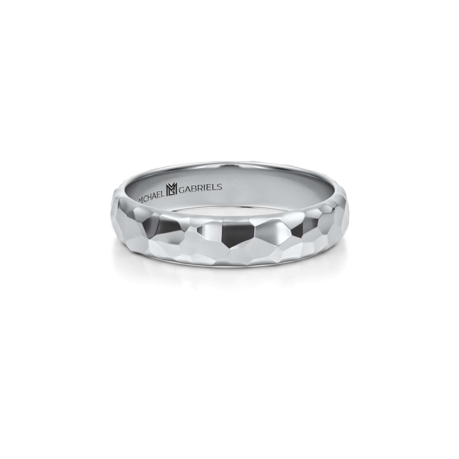 White gold hammered wedding band for men, 4mm.