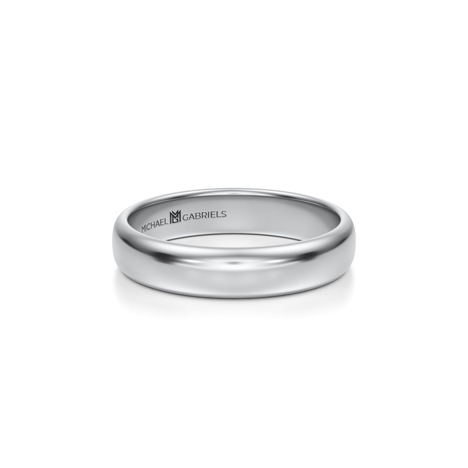 4mm white gold wedding band with high polish finish for men.