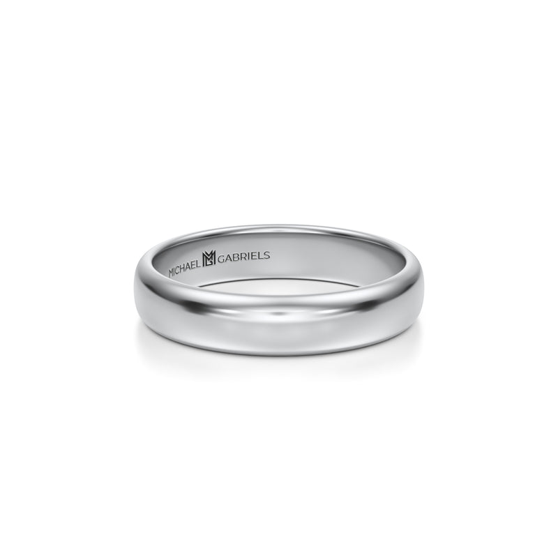 4mm white gold wedding band with high polish finish for men.