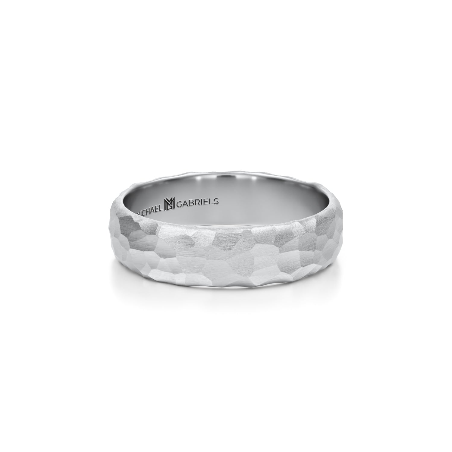 White gold hammered matte wedding band for men, 5mm.