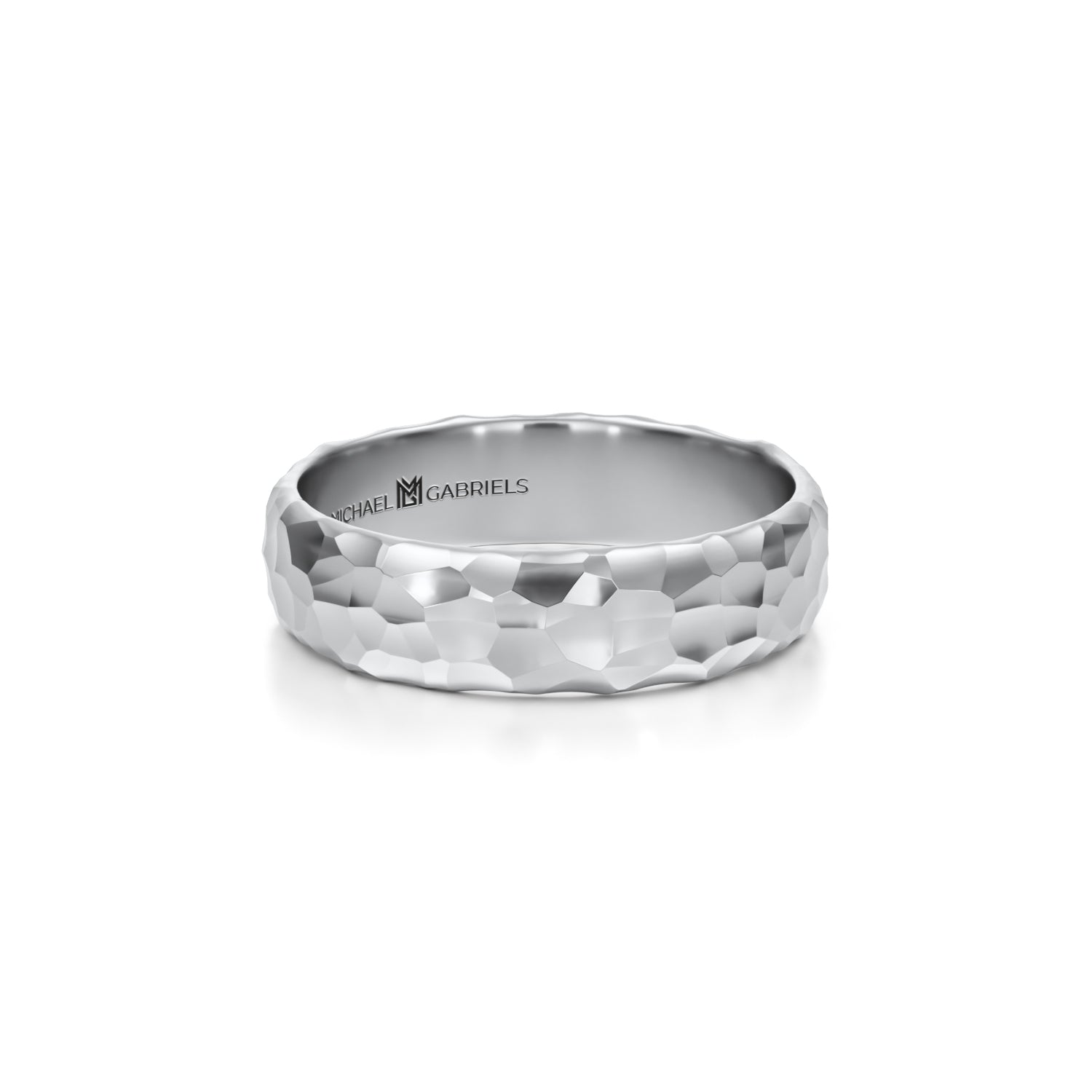 White gold hammered wedding band for men, 5mm.