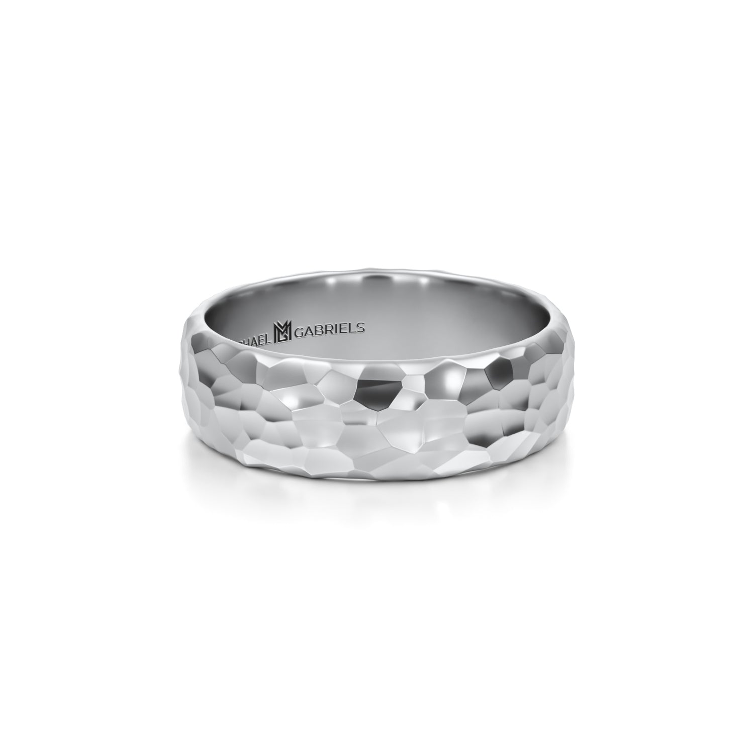 White gold hammered wedding band for men, 6mm.