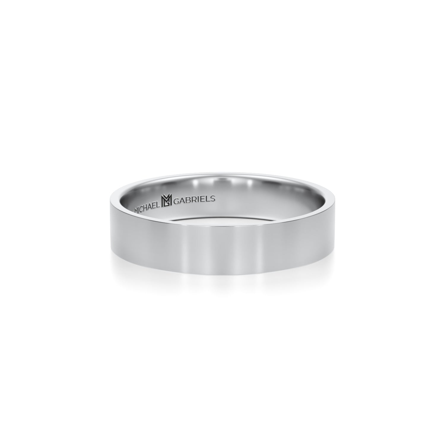 4mm white gold wedding band with sleek, polished finish for men.