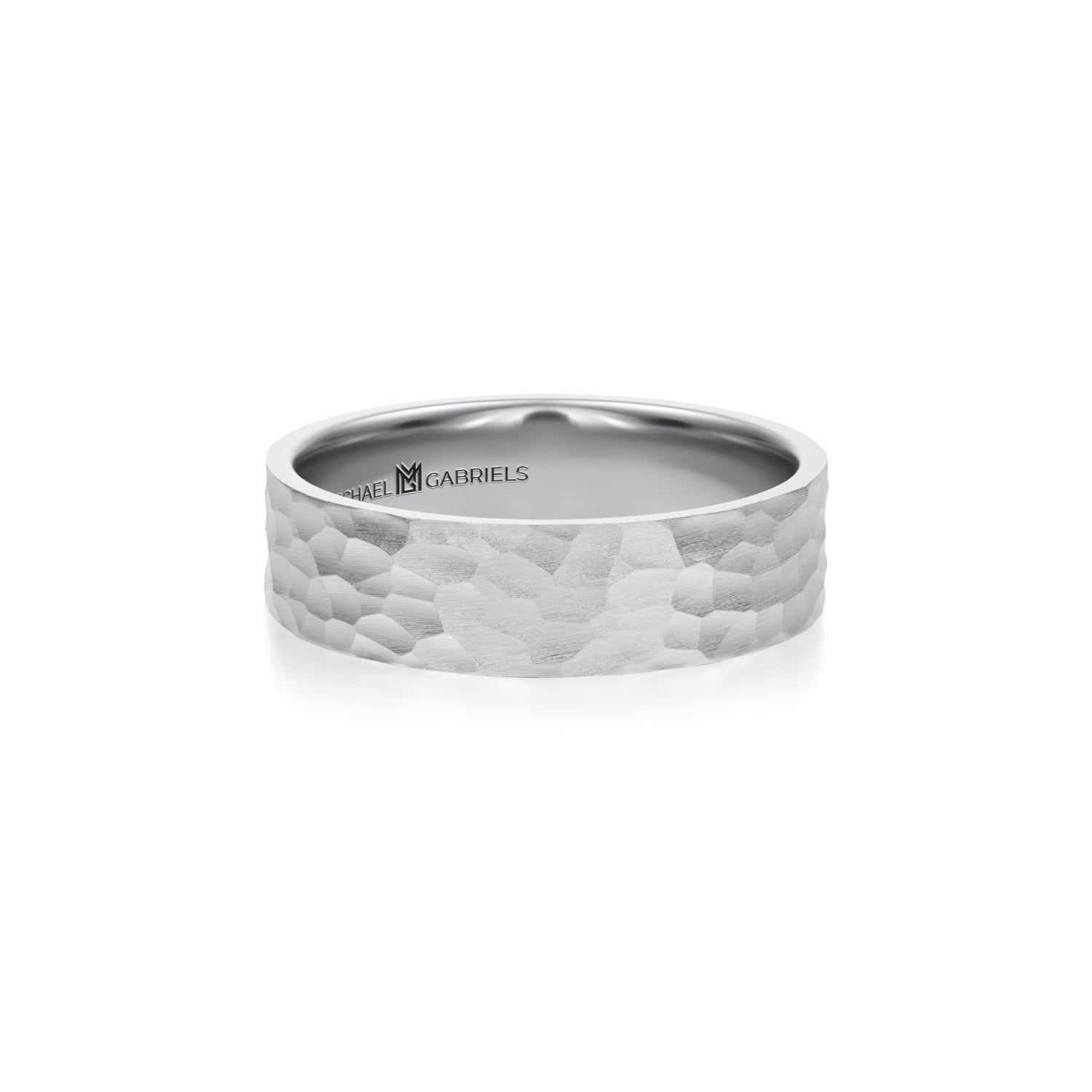 Hammered matte white gold wedding band for men, 5mm.