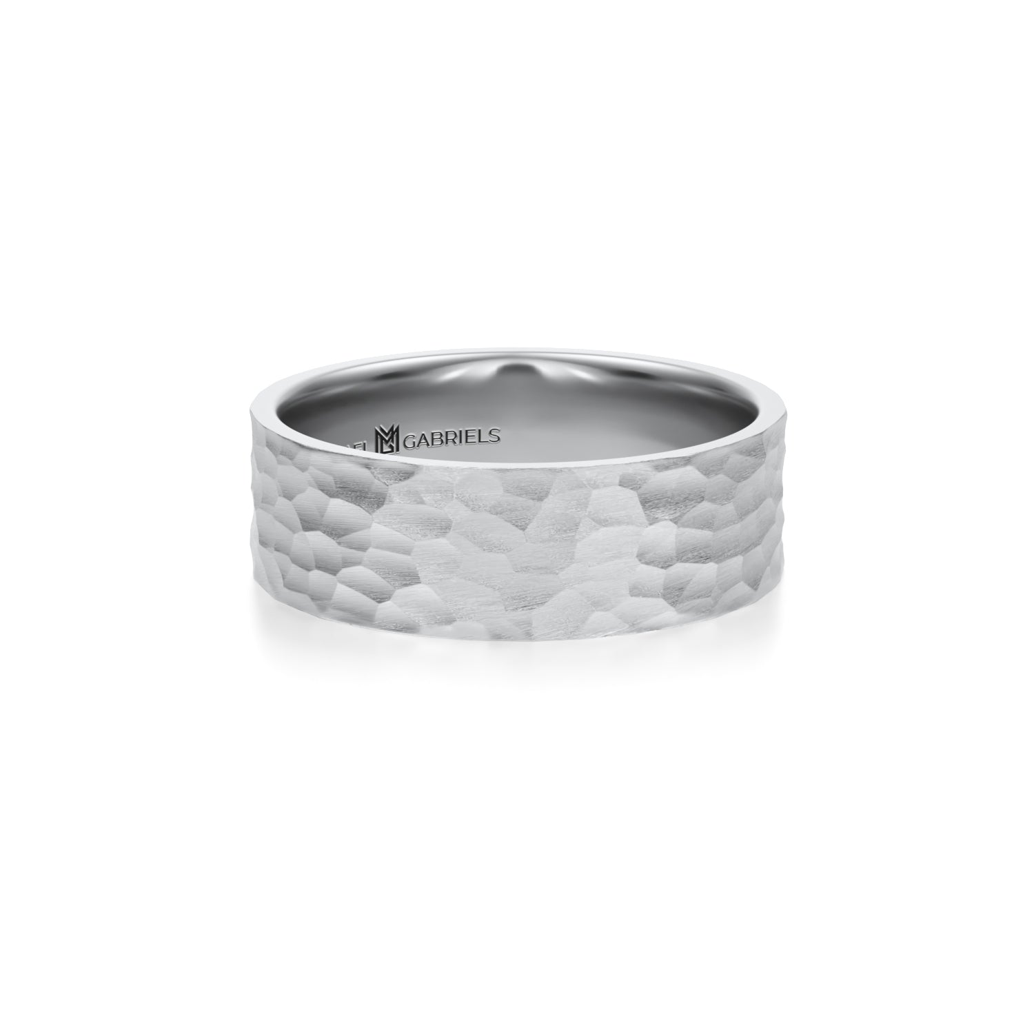 Hammered matte white gold wedding band for men, 6mm.