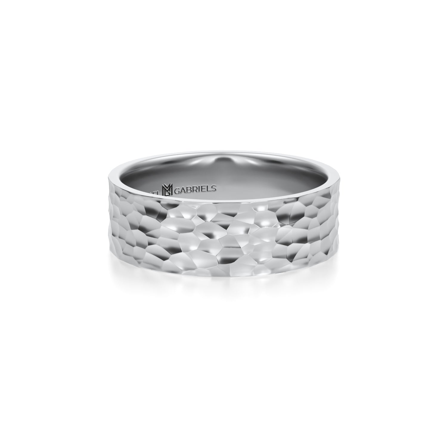 6mm hammered white gold wedding band for men.