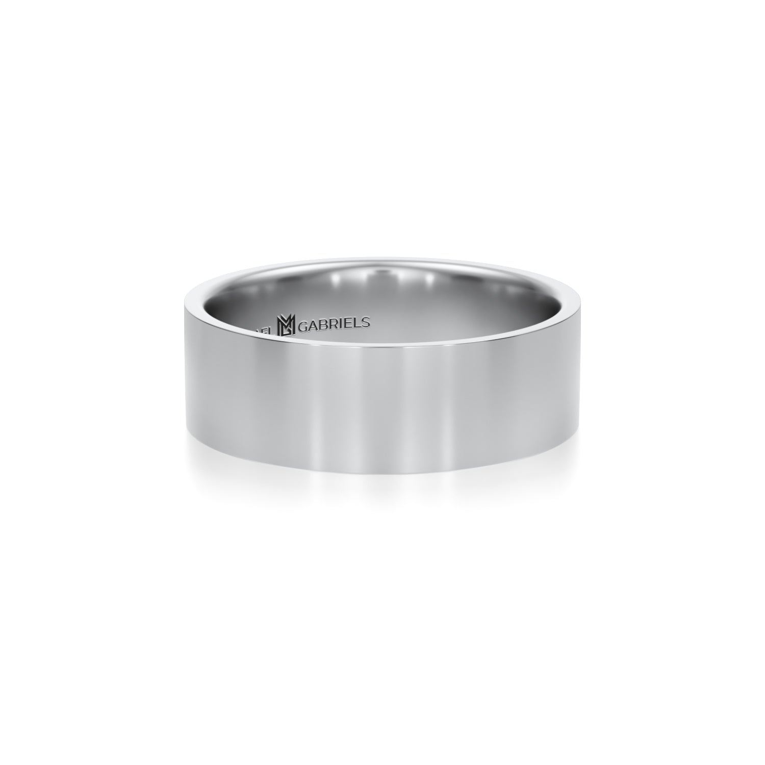 6mm white gold wedding band with sleek, polished finish for men.