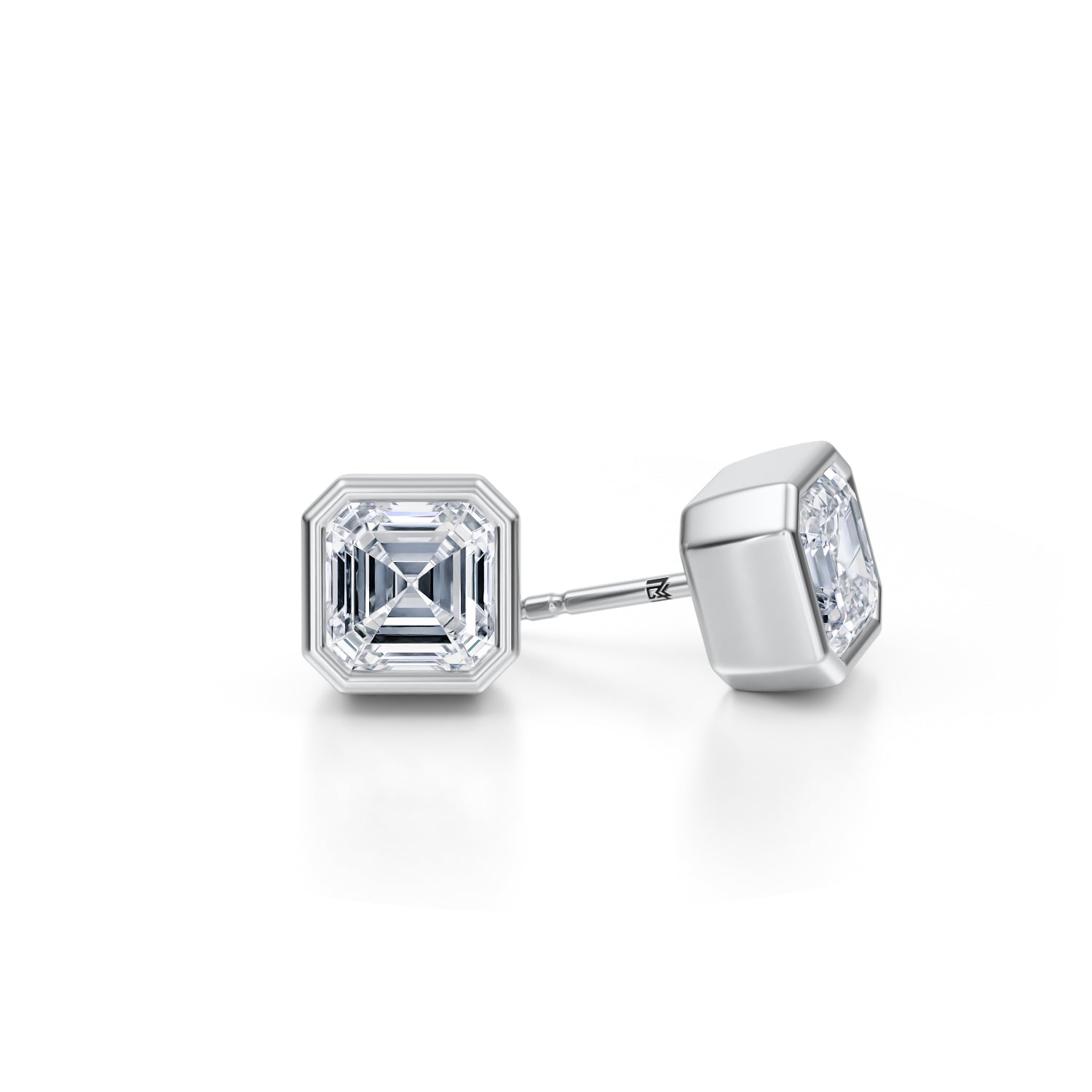 3 Carat Asscher Cut Bezel Stud Lab Grown Diamond Earrings