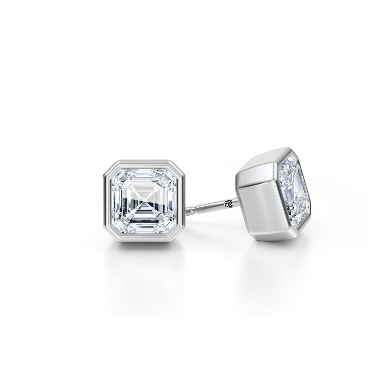 4 Carat Asscher Cut Bezel Stud Lab Grown Diamond Earrings