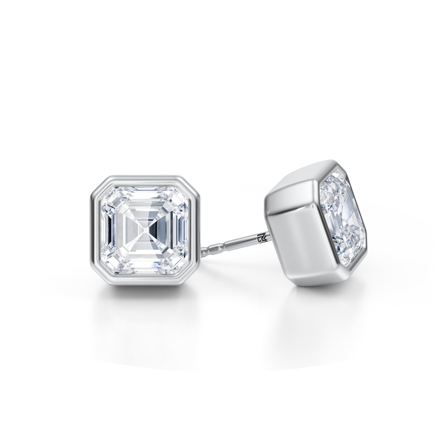 6 Carat Asscher Cut Bezel Stud Lab Grown Diamond Earrings