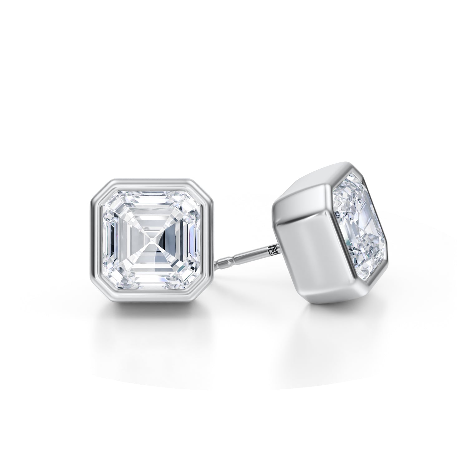 7 Carat Asscher Cut Bezel Stud Lab Grown Diamond Earrings