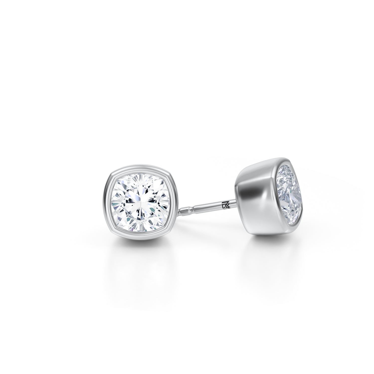 3 Carat Cushion Bezel Stud Lab Grown Diamond Earrings