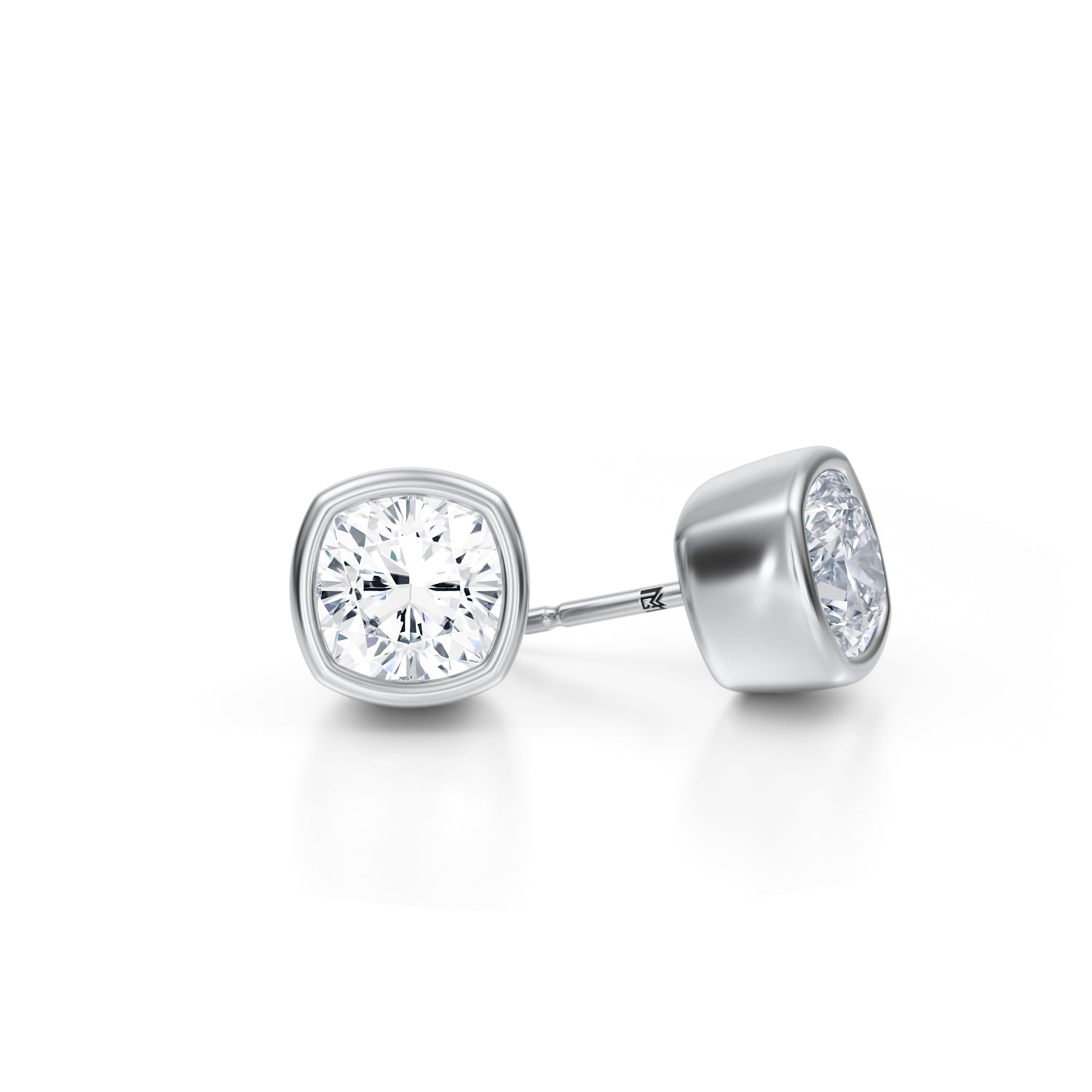 4 Carat Cushion Bezel Stud Lab Grown Diamond Earrings