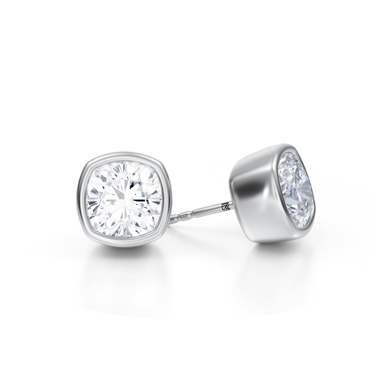 6 Carat Cushion Bezel Stud Lab Grown Diamond Earrings