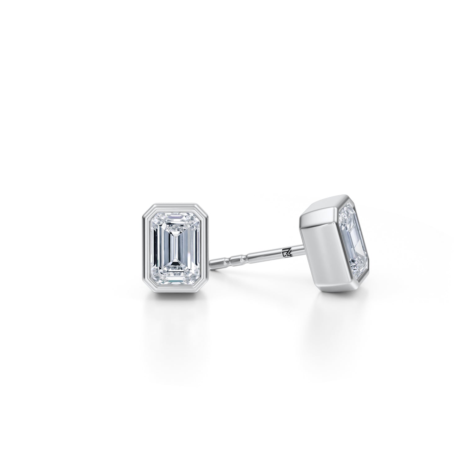 1.50 Carat Emerald Bezel Stud Lab Grown Diamond Earrings