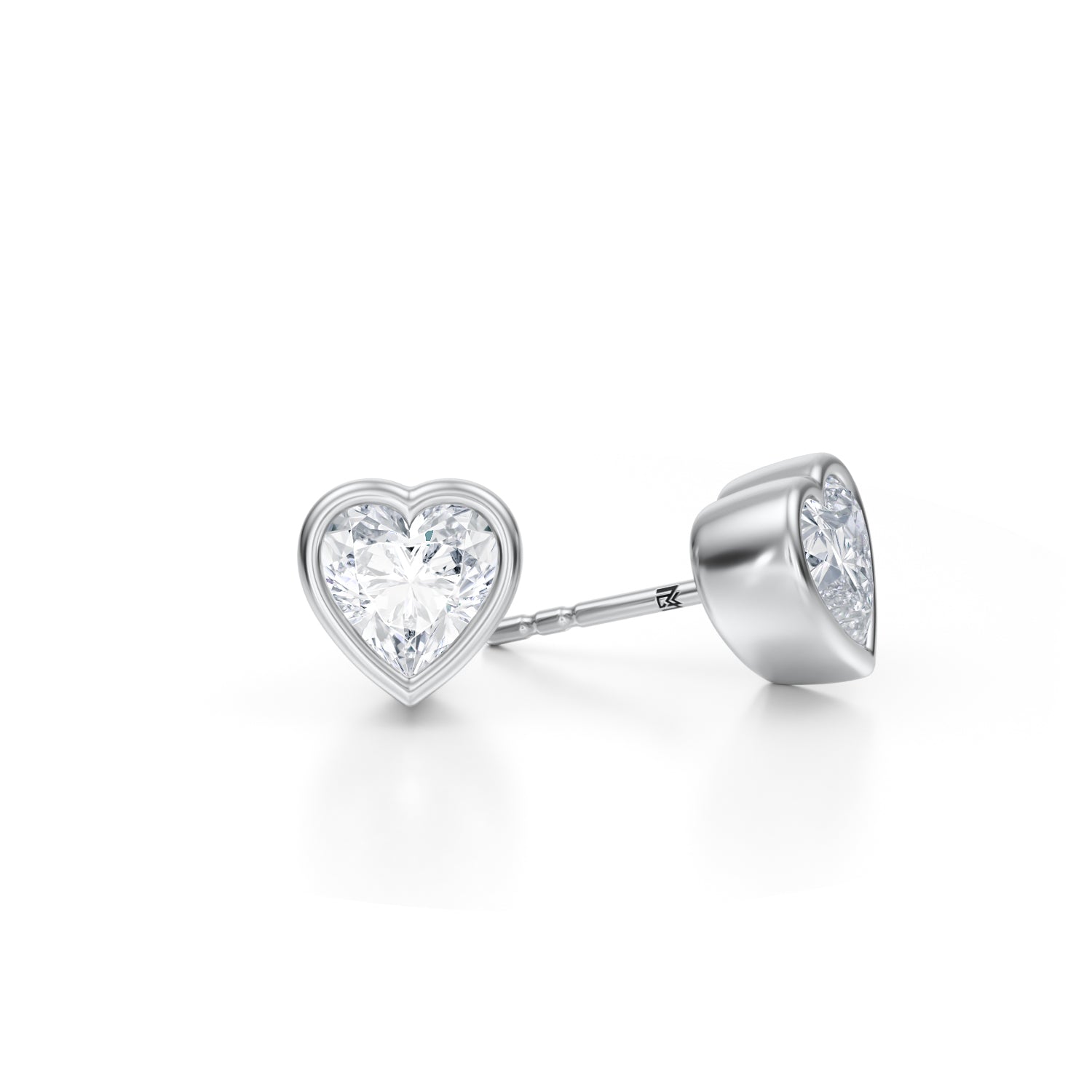 2 Carat Heart Shape Bezel Stud Lab Grown Diamond Earrings