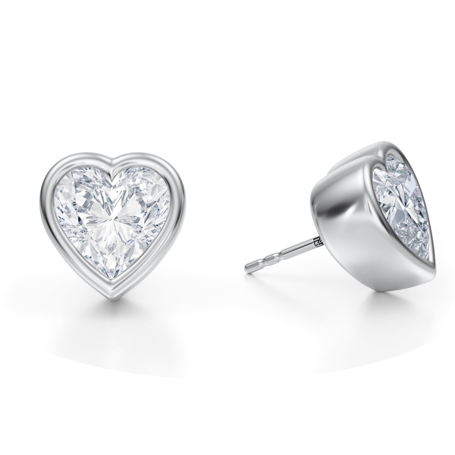 7 Carat Heart Shape Bezel Stud Lab Grown Diamond Earrings