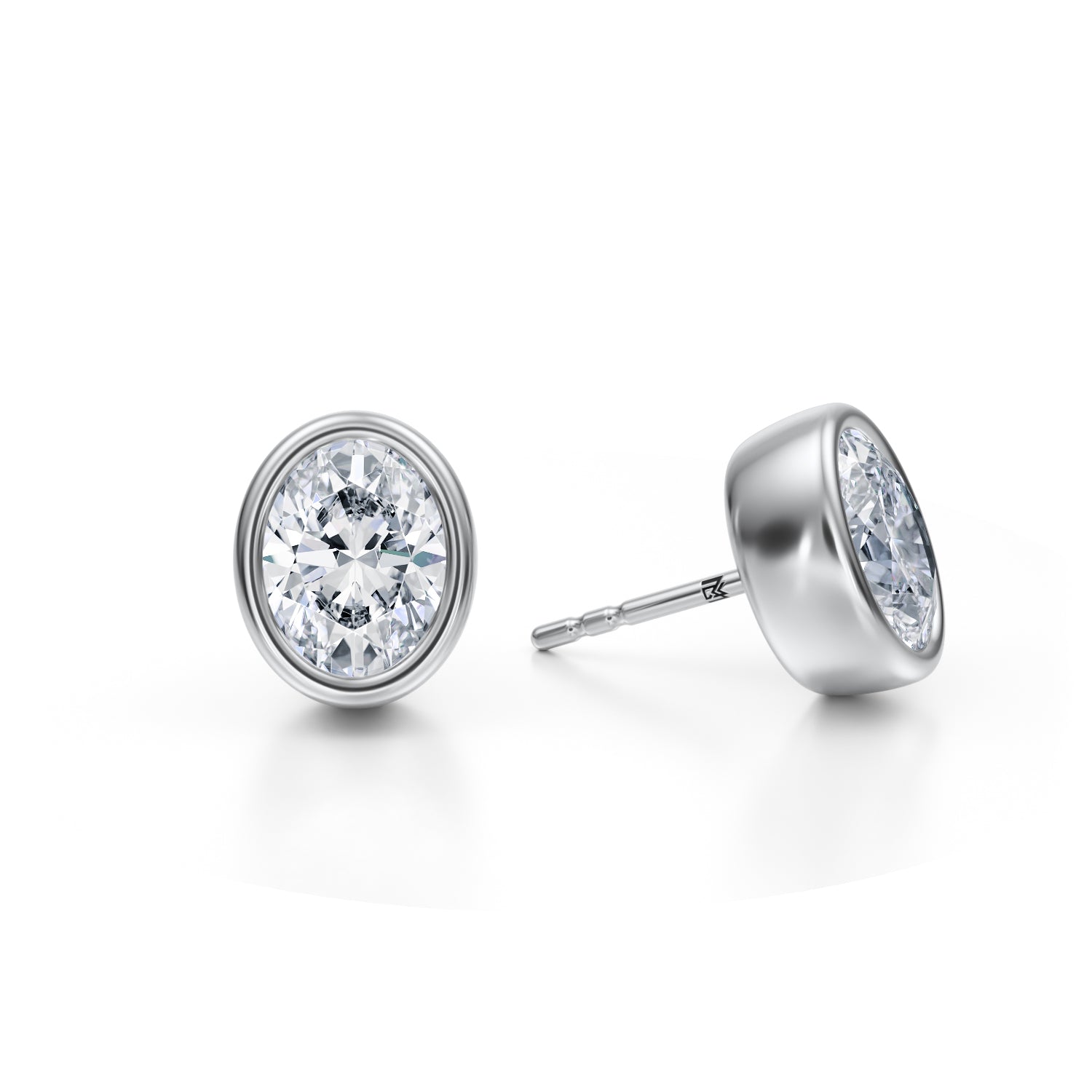 4 Carat Oval Bezel Stud Lab Grown Diamond Earrings