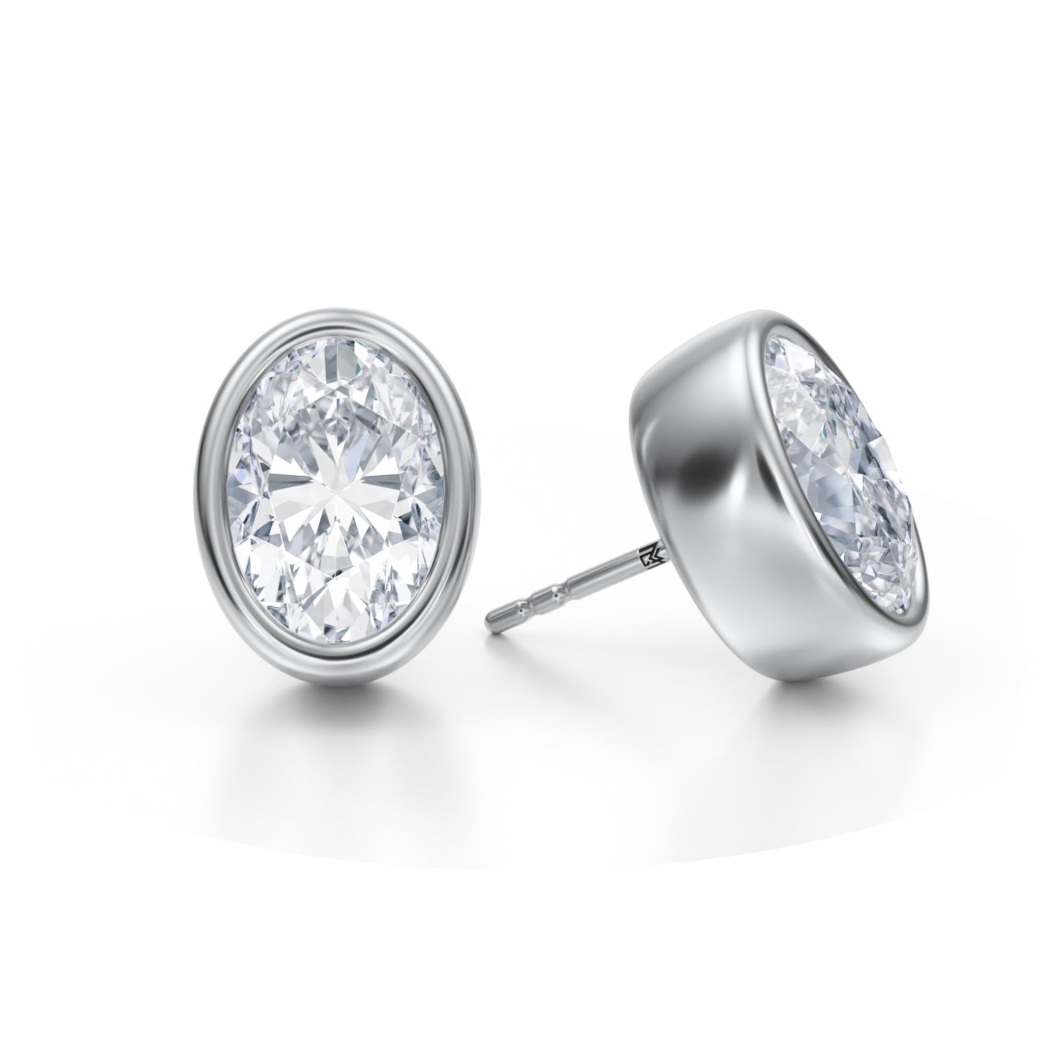 7 Carat Oval Bezel Stud Lab Grown Diamond Earrings