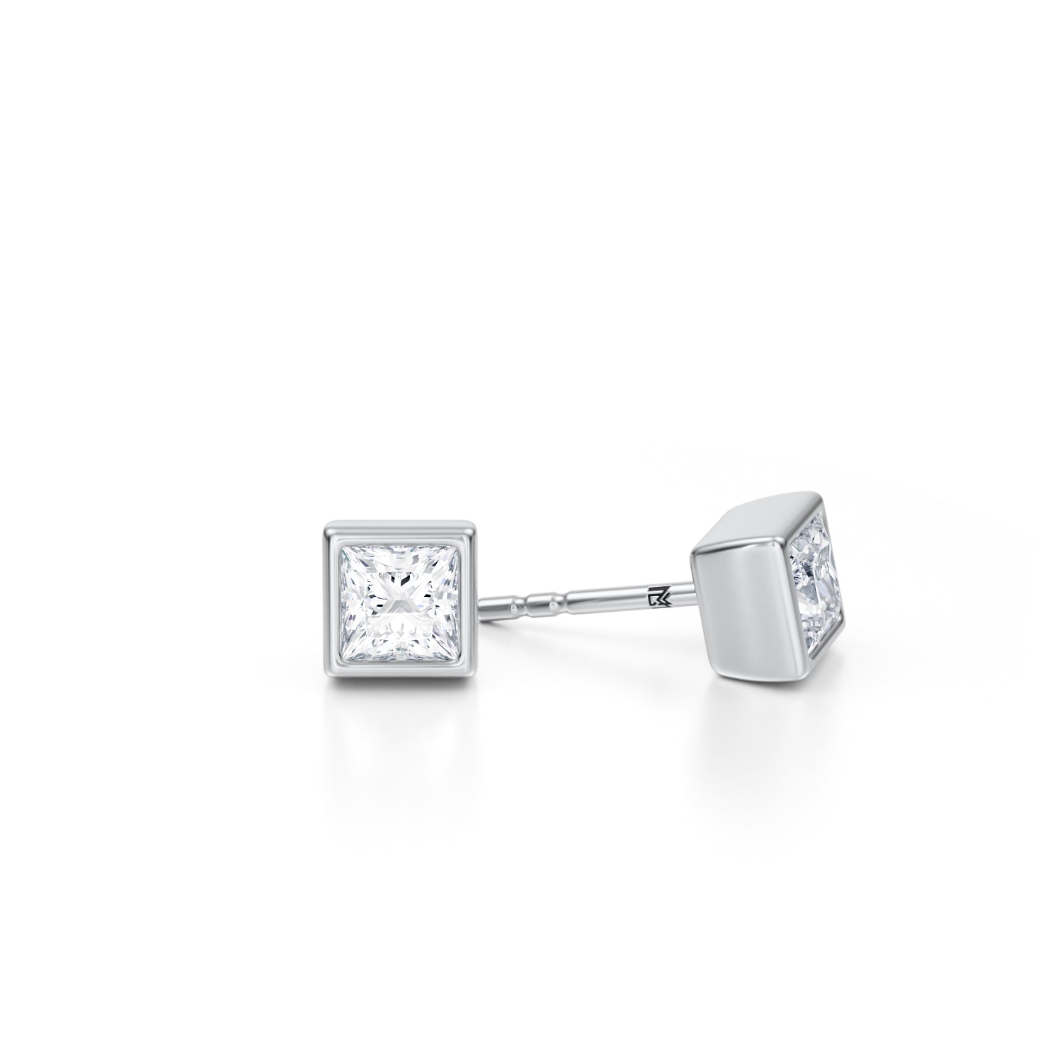 1 Carat Princess Cut Bezel Stud Lab Grown Diamond Earrings