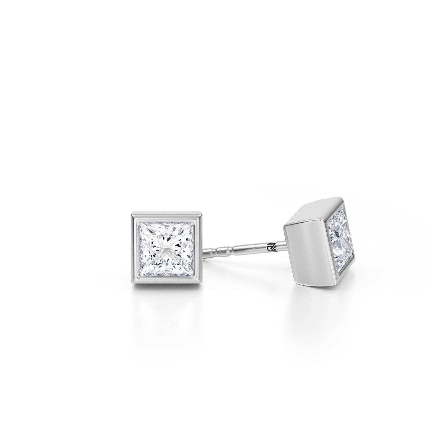 1.50 Carat Princess Cut Bezel Stud Lab Grown Diamond Earrings