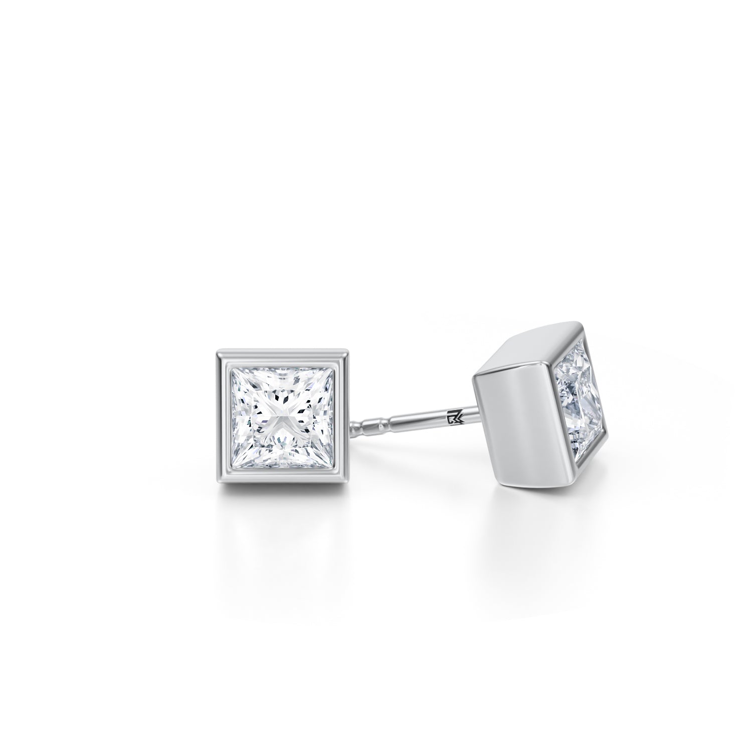 2 Carat Princess Cut Bezel Stud Lab Grown Diamond Earrings