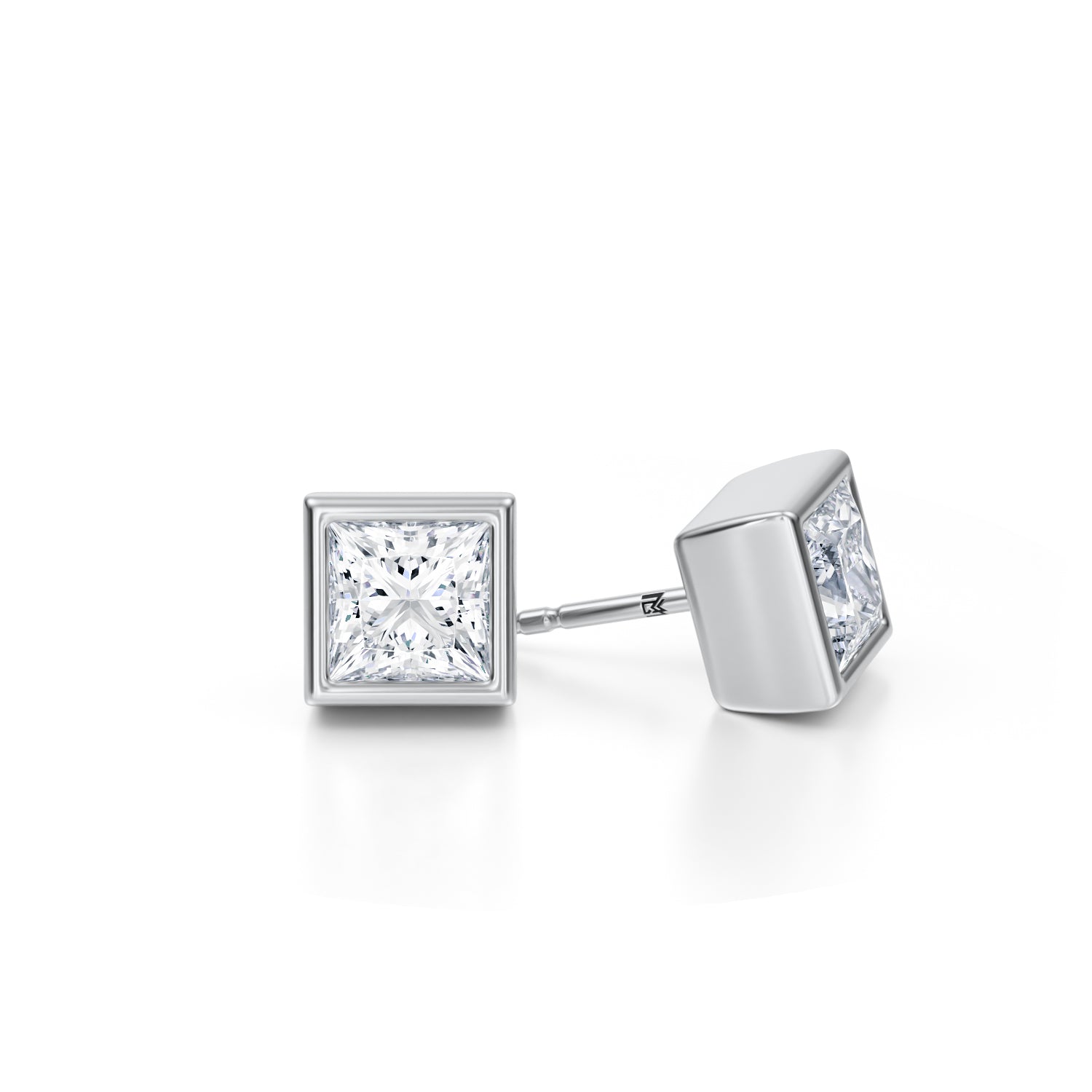 2.5 Carat Princess Cut Bezel Stud Lab Grown Diamond Earrings