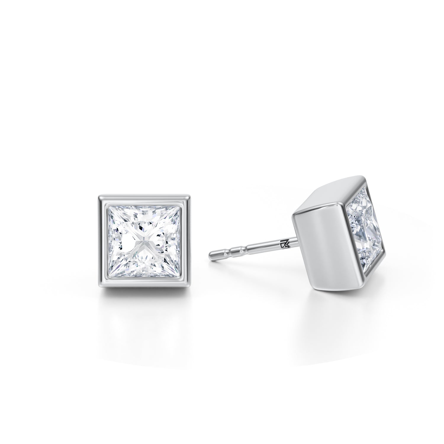 3 Carat Princess Cut Bezel Stud Lab Grown Diamond Earrings