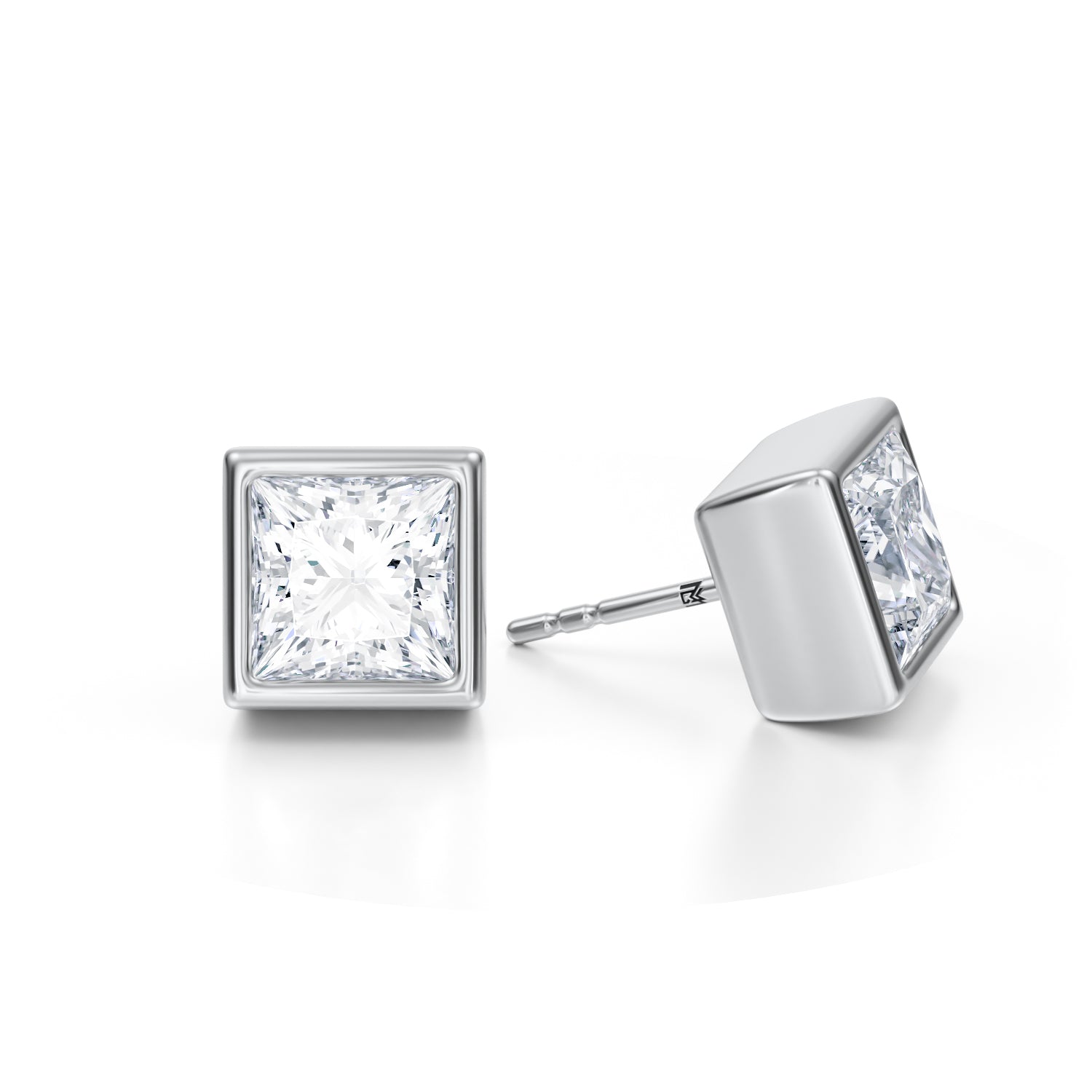 5 Carat Princess Cut Bezel Stud Lab Grown Diamond Earrings