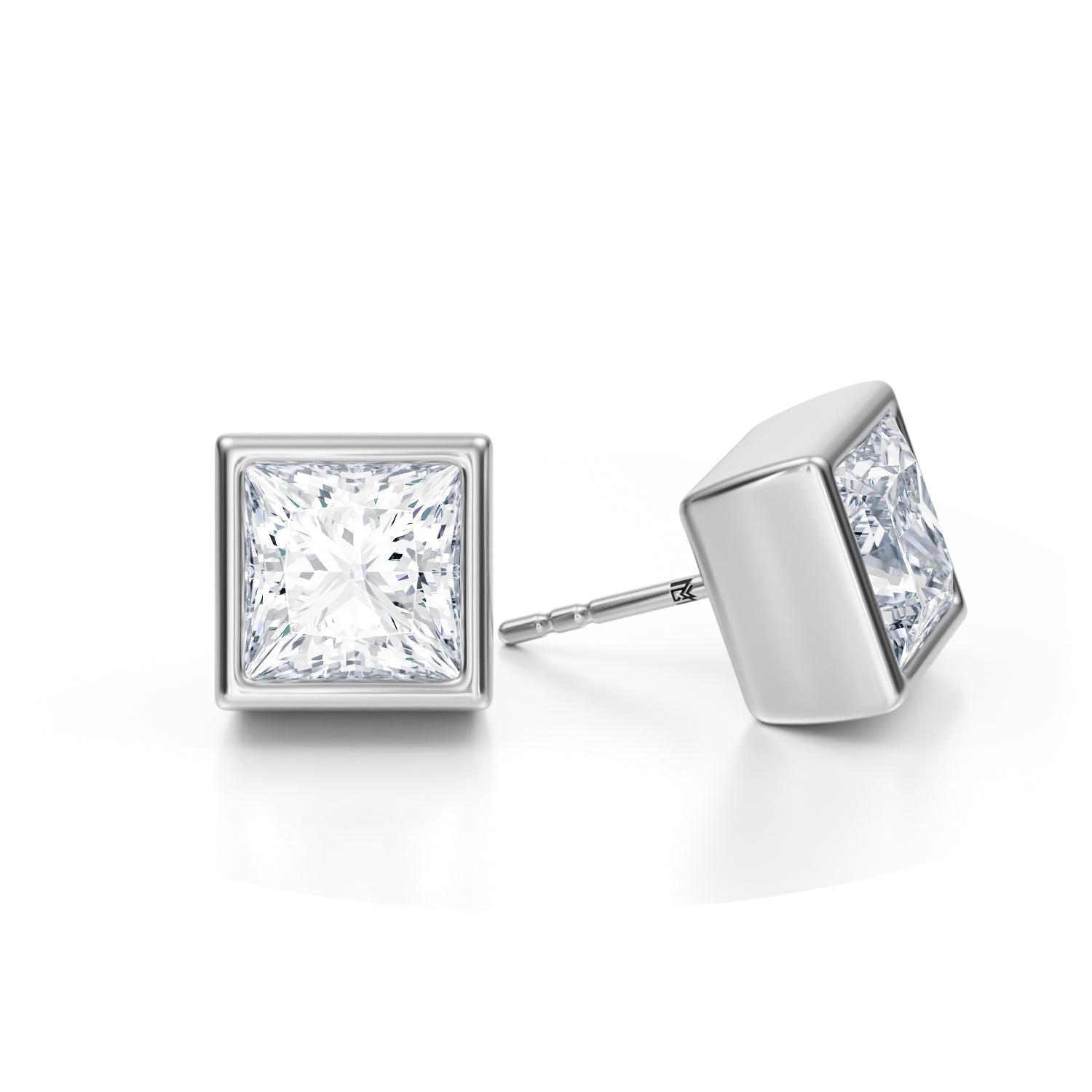 6 Carat Princess Cut Bezel Stud Lab Grown Diamond Earrings