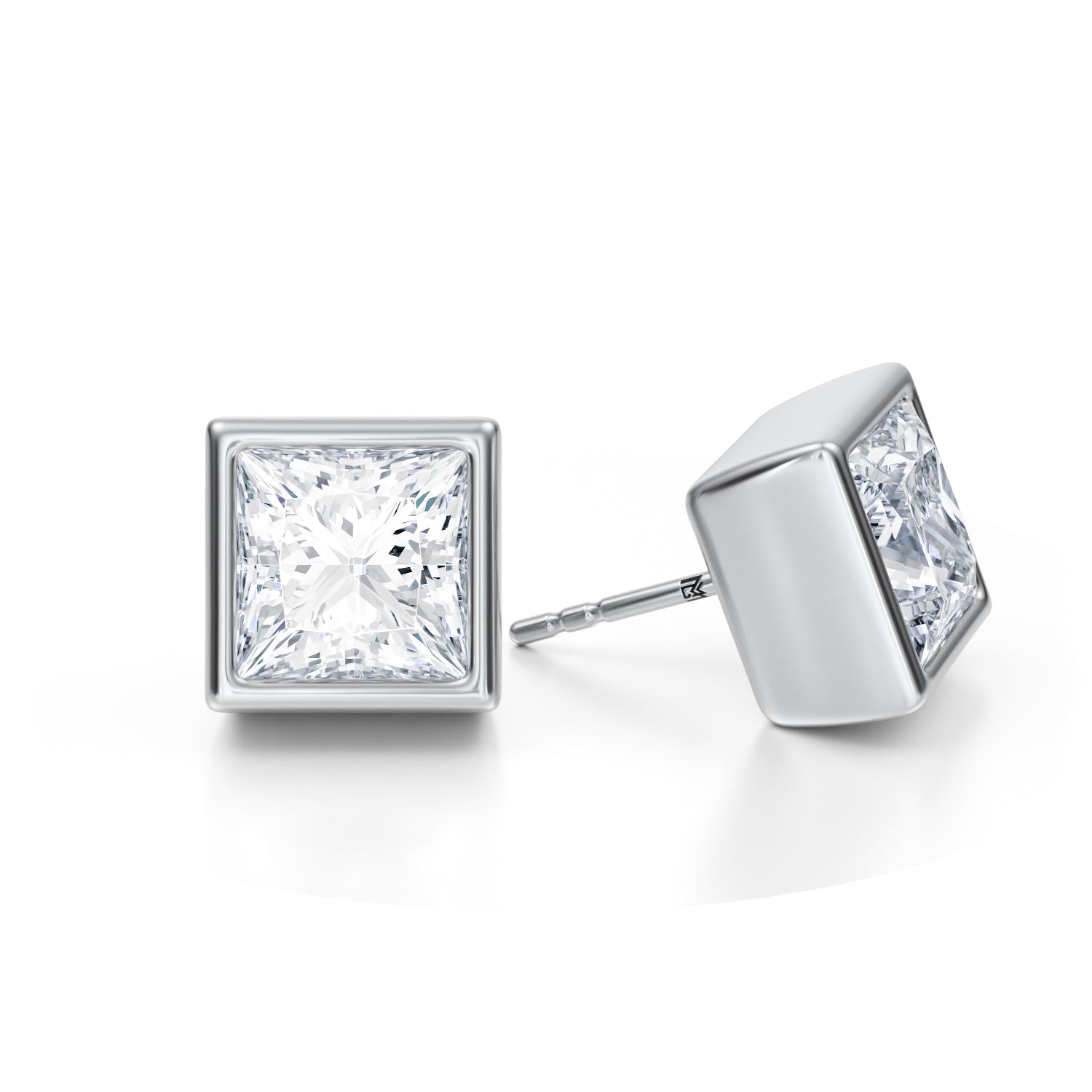 7 Carat Princess Cut Bezel Stud Lab Grown Diamond Earrings