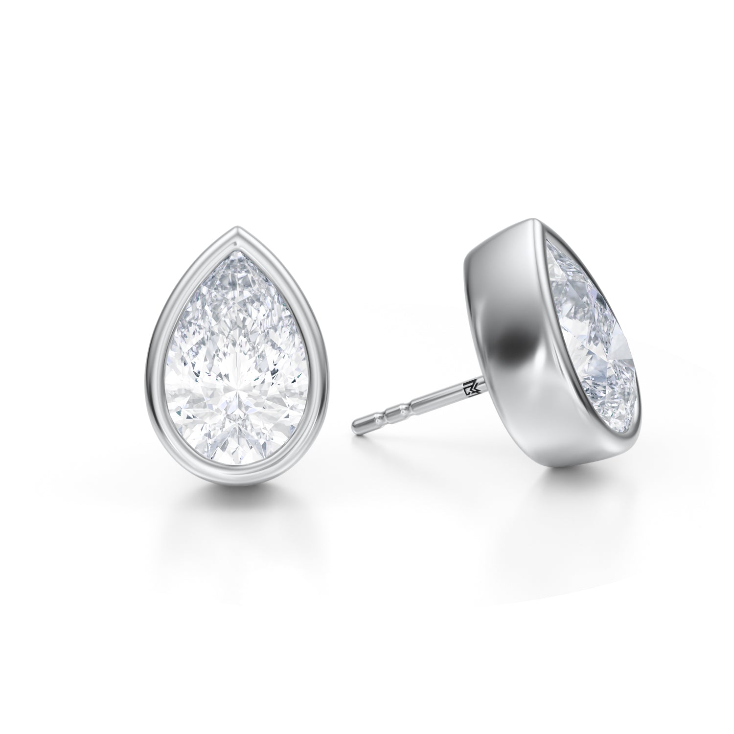 6 Carat Pear Bezel Stud Lab Grown Diamond Earrings