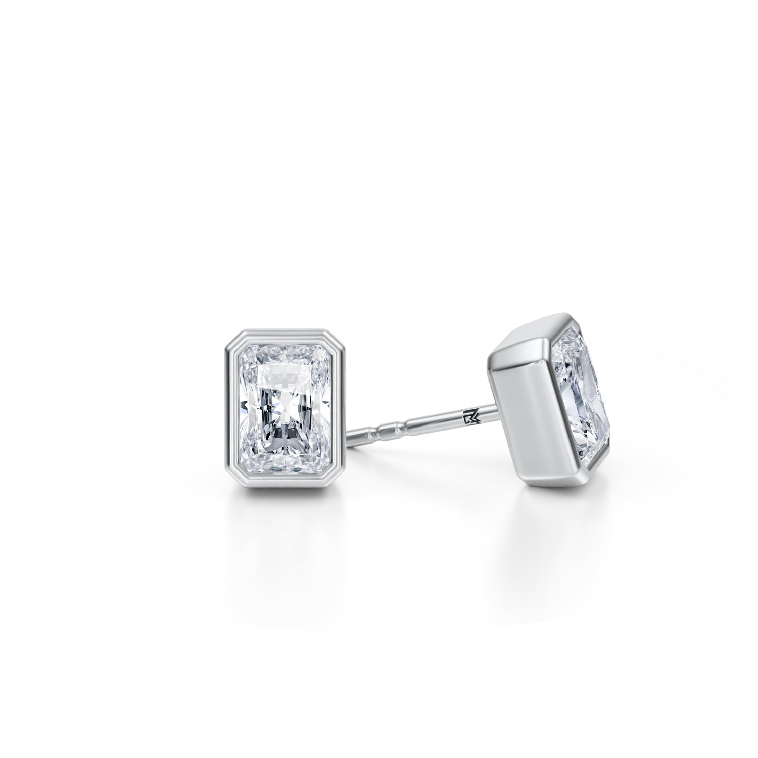 2 Carat Radiant Bezel Stud Lab Grown Diamond Earrings