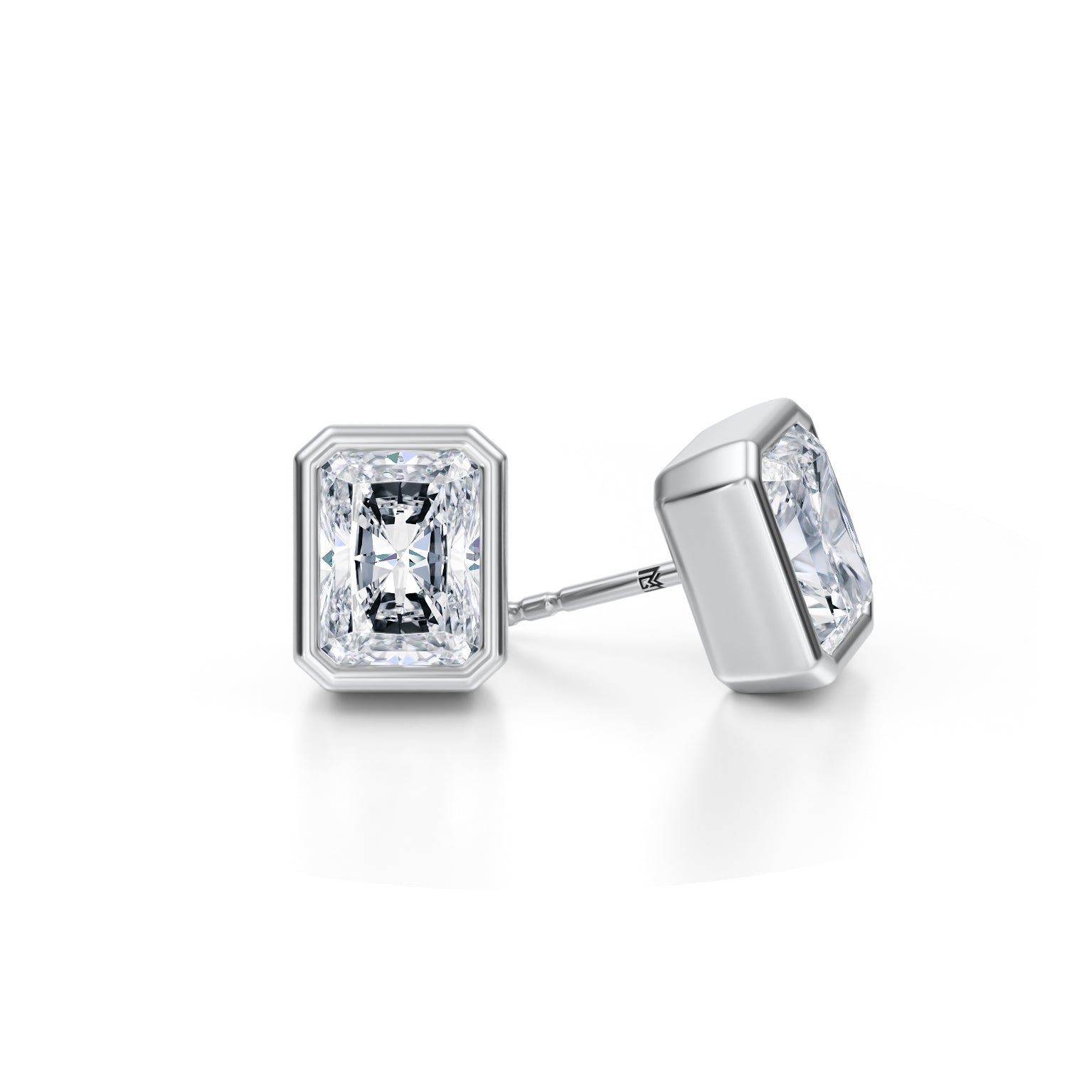 4 Carat Radiant Bezel Stud Lab Grown Diamond Earrings