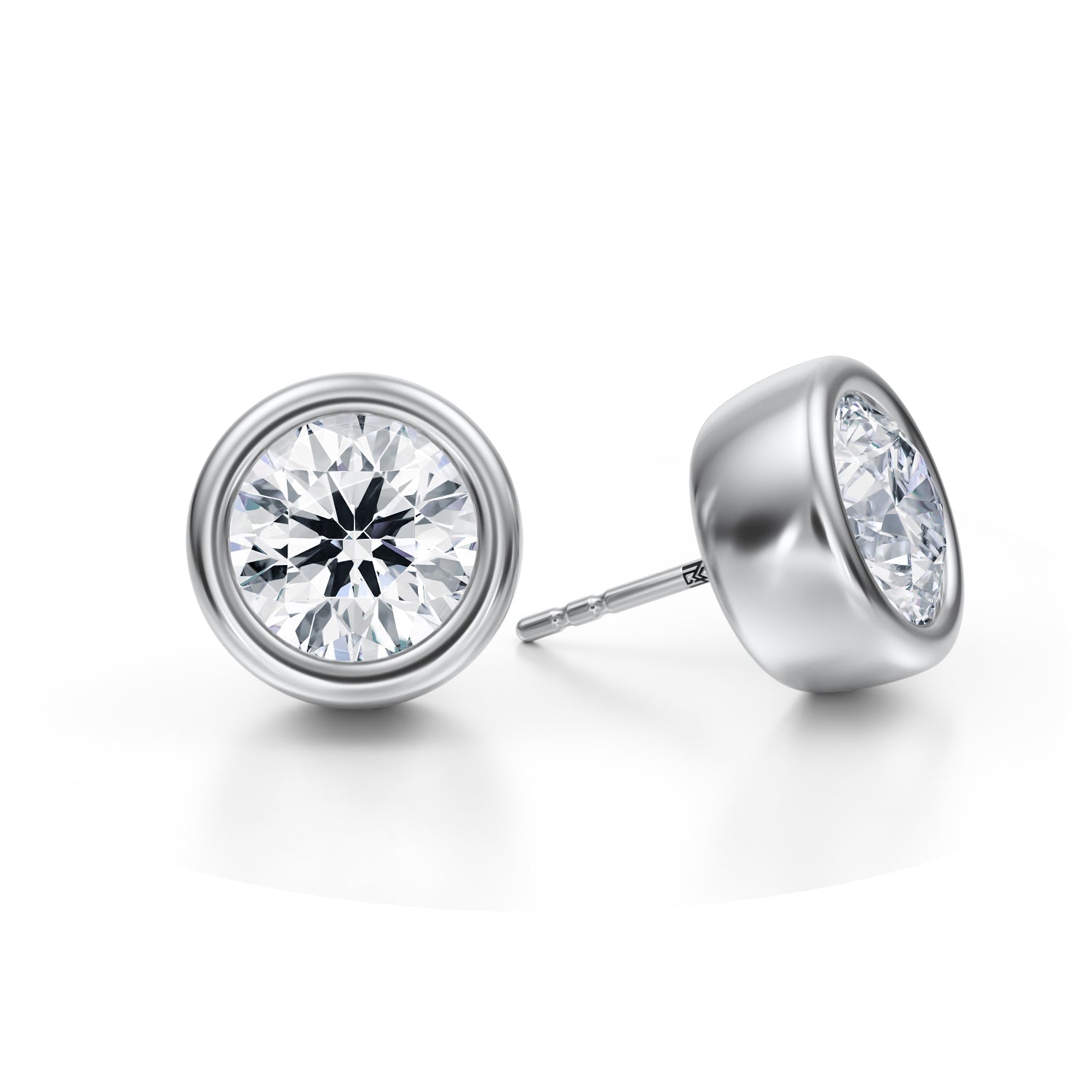 6 Carat Round Bezel Stud Lab Grown Diamond Earrings