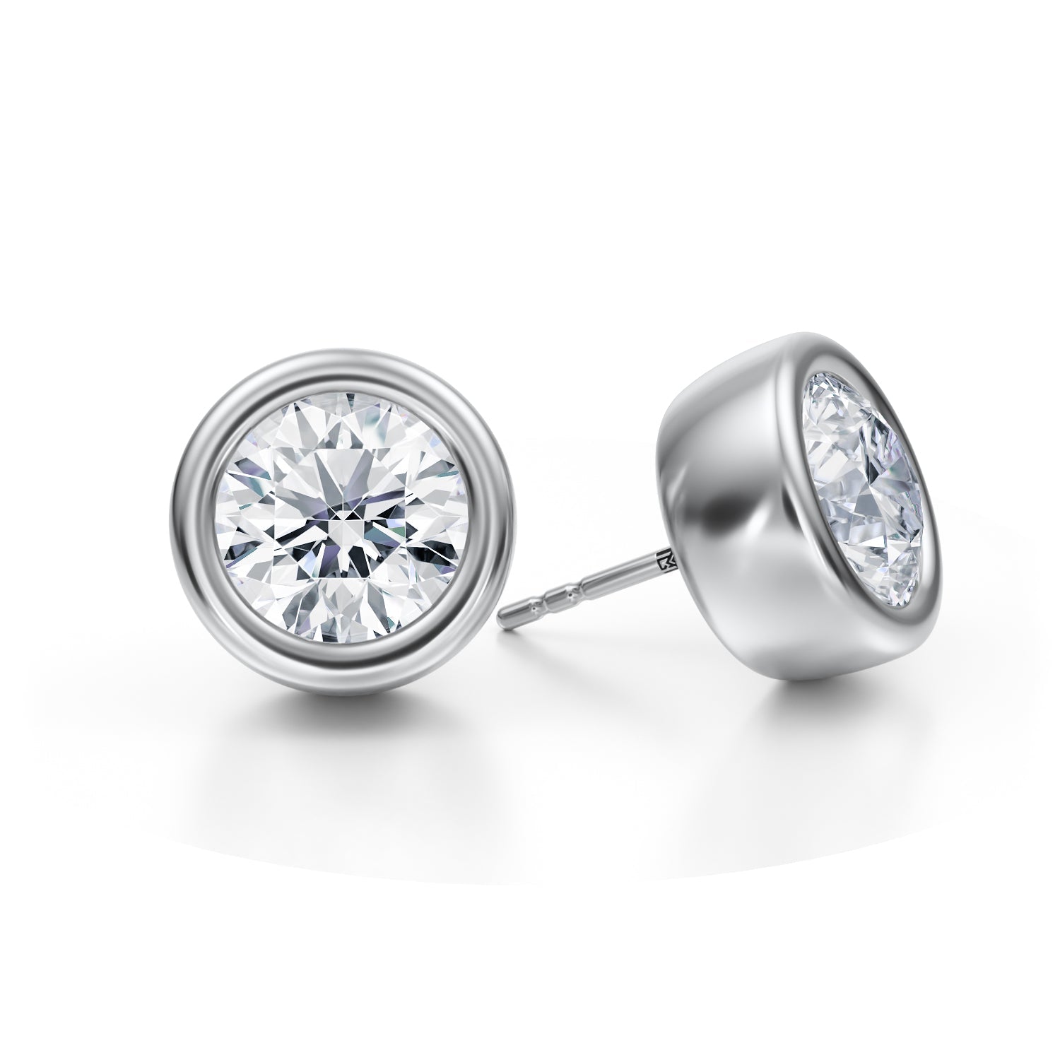 7 Carat Round Bezel Stud Lab Grown Diamond Earrings