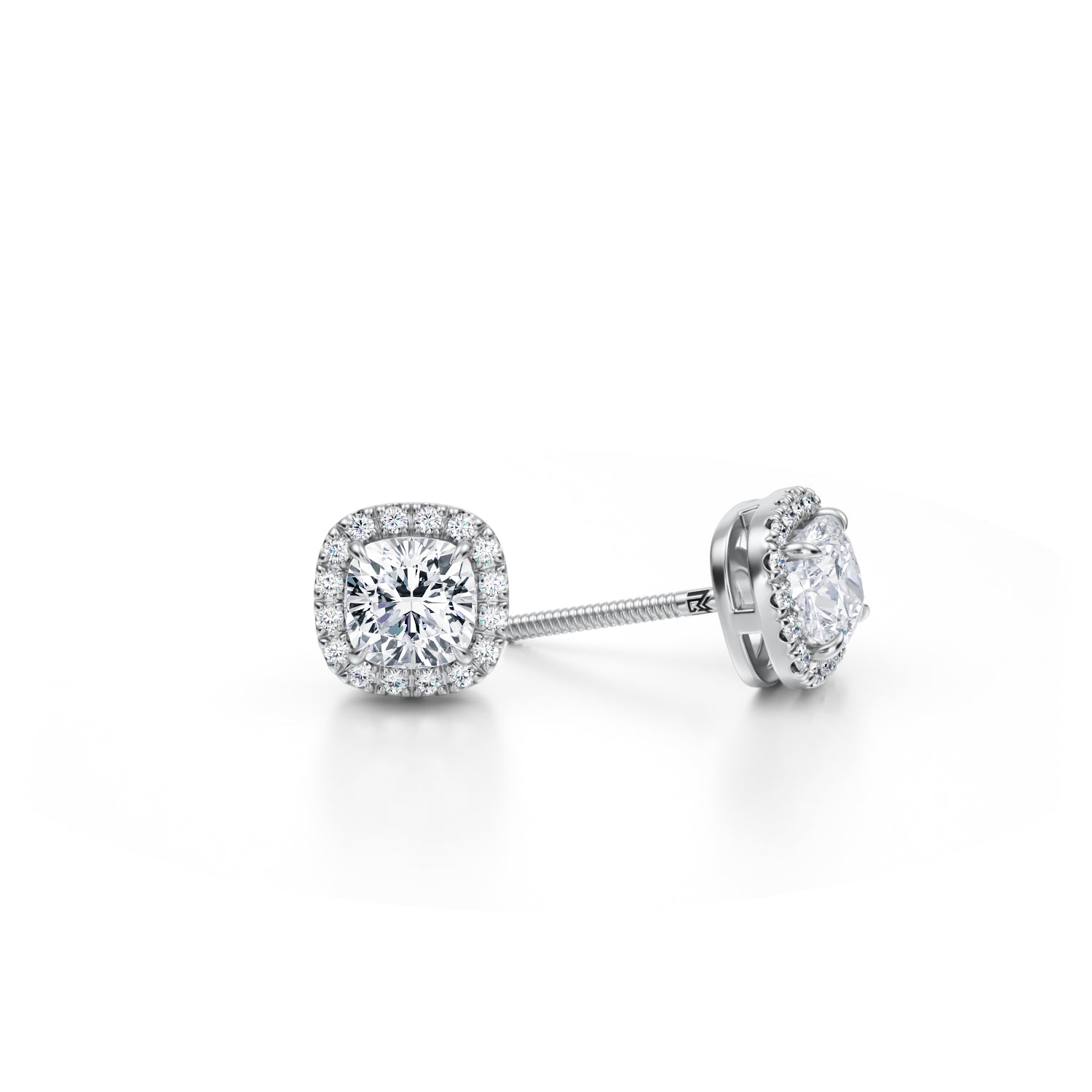 1 Carat Cushion Halo Stud Earrings