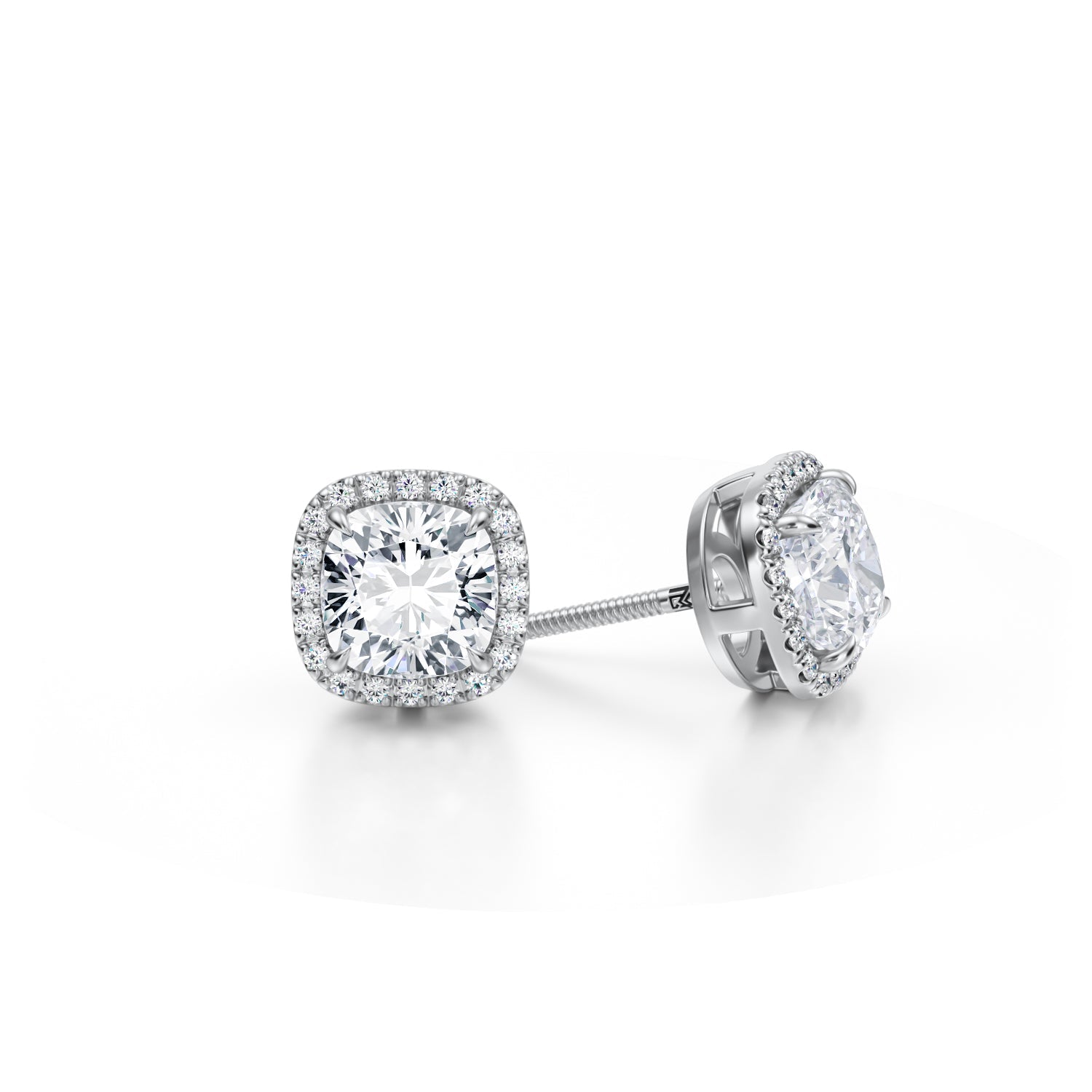 3 Carat Cushion Halo Stud Earrings