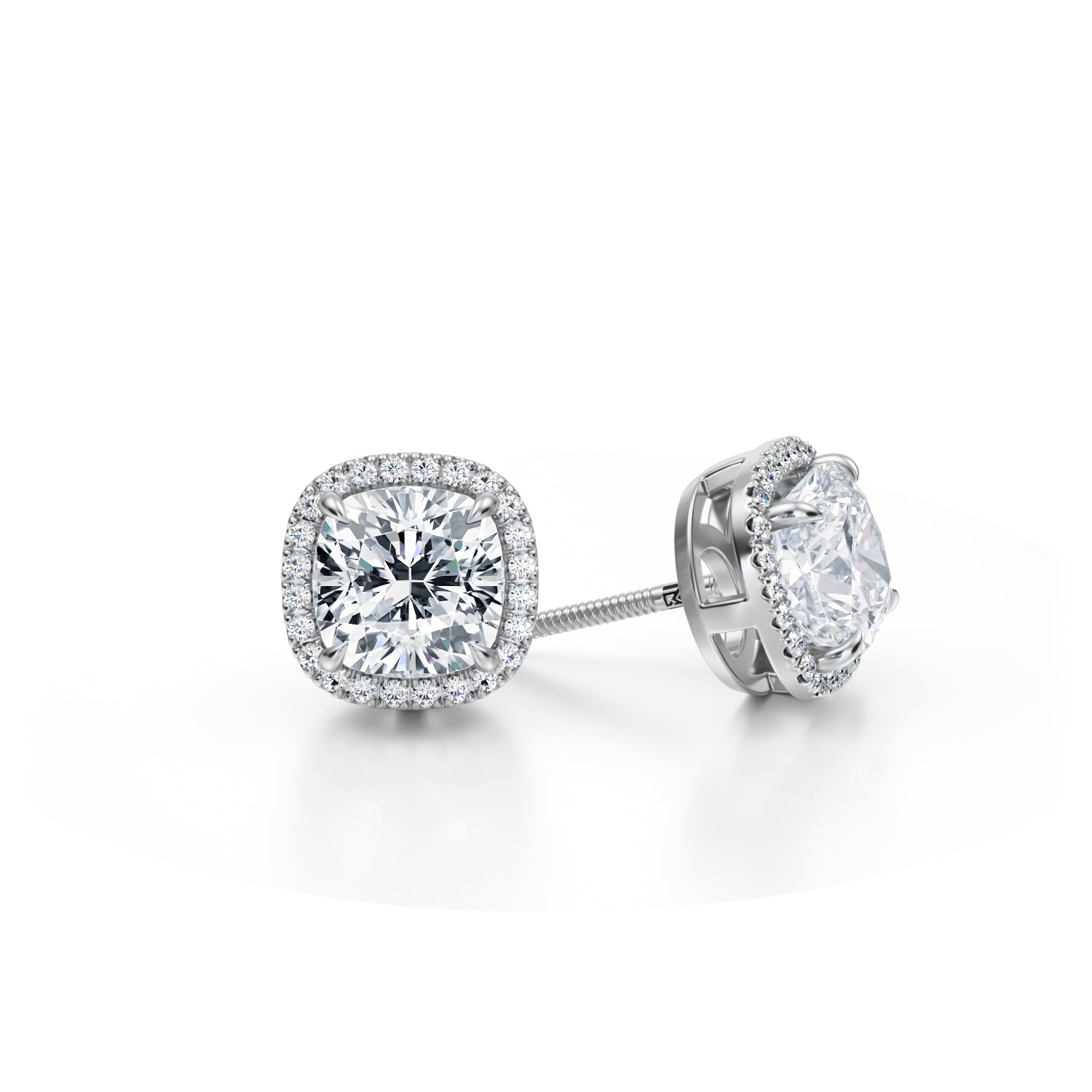 4 Carat Cushion Halo Stud Earrings