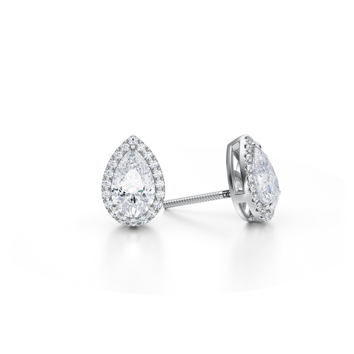 2 Carat Pear Halo Stud Earrings