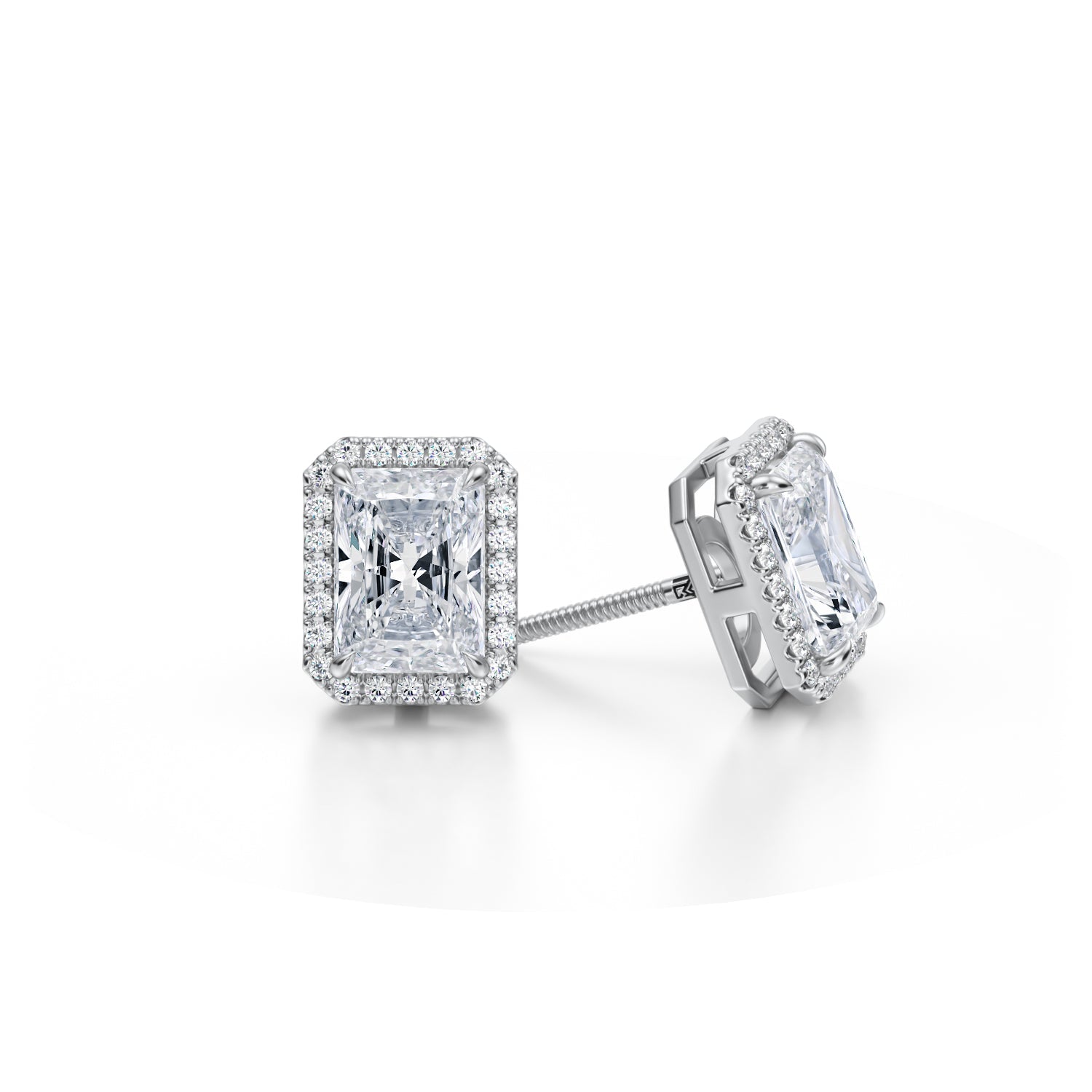 3 Carat Radiant Halo Stud Earrings