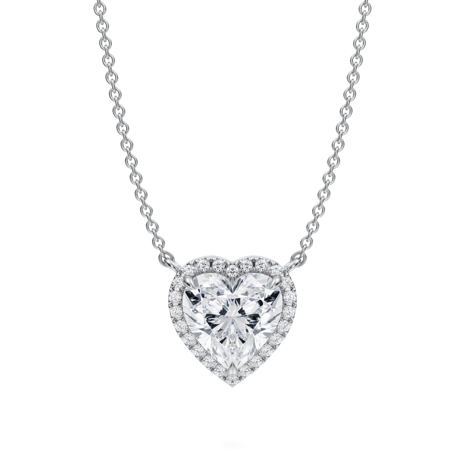 2 Carat Heart Shape Classic Halo Pendant