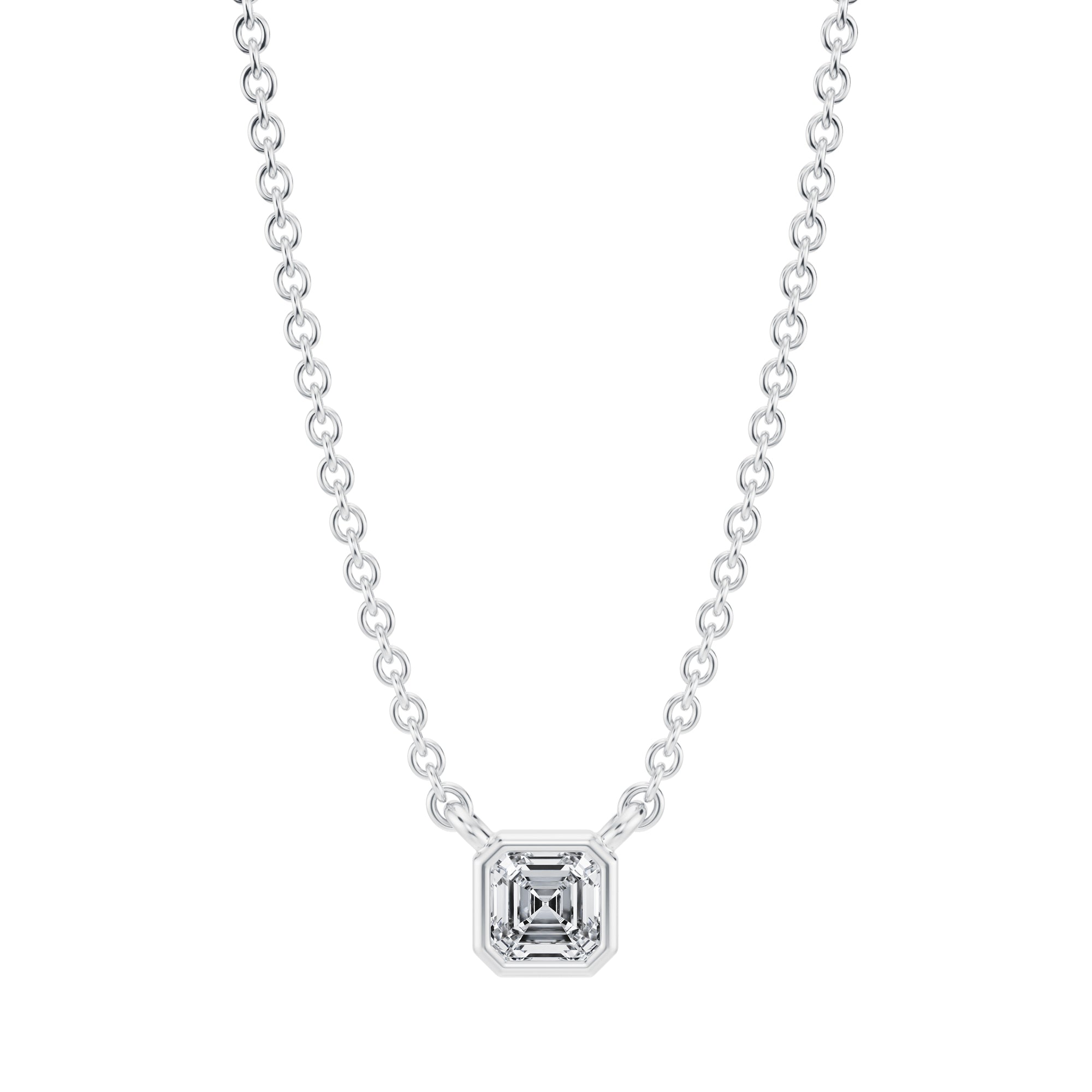 Asscher Cut Bezel Solitaire Pendant Necklace