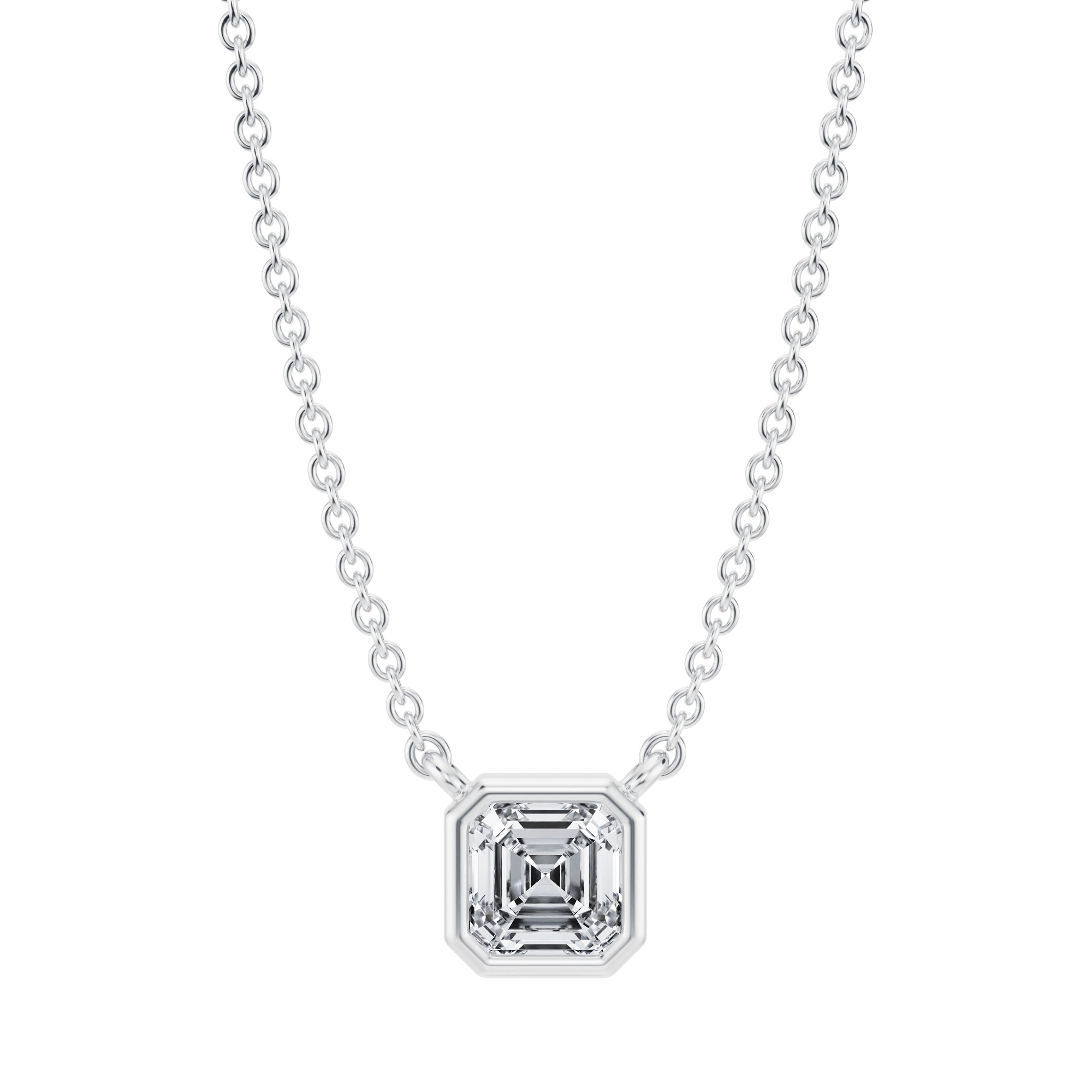 1/2 Carat Asscher Cut Bezel Solitaire Pendant Necklace