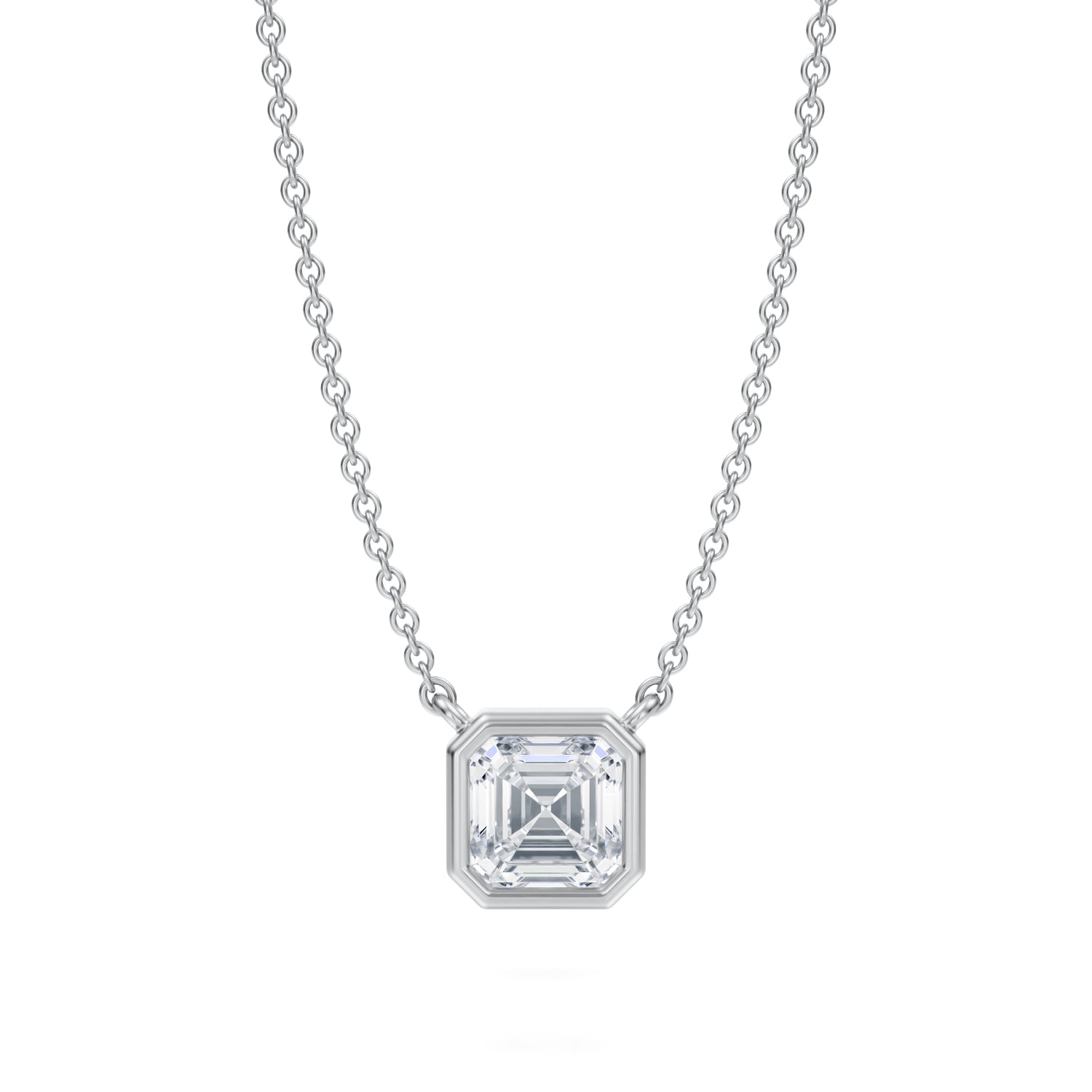 1 Carat Asscher Cut Bezel Solitaire Pendant Necklace