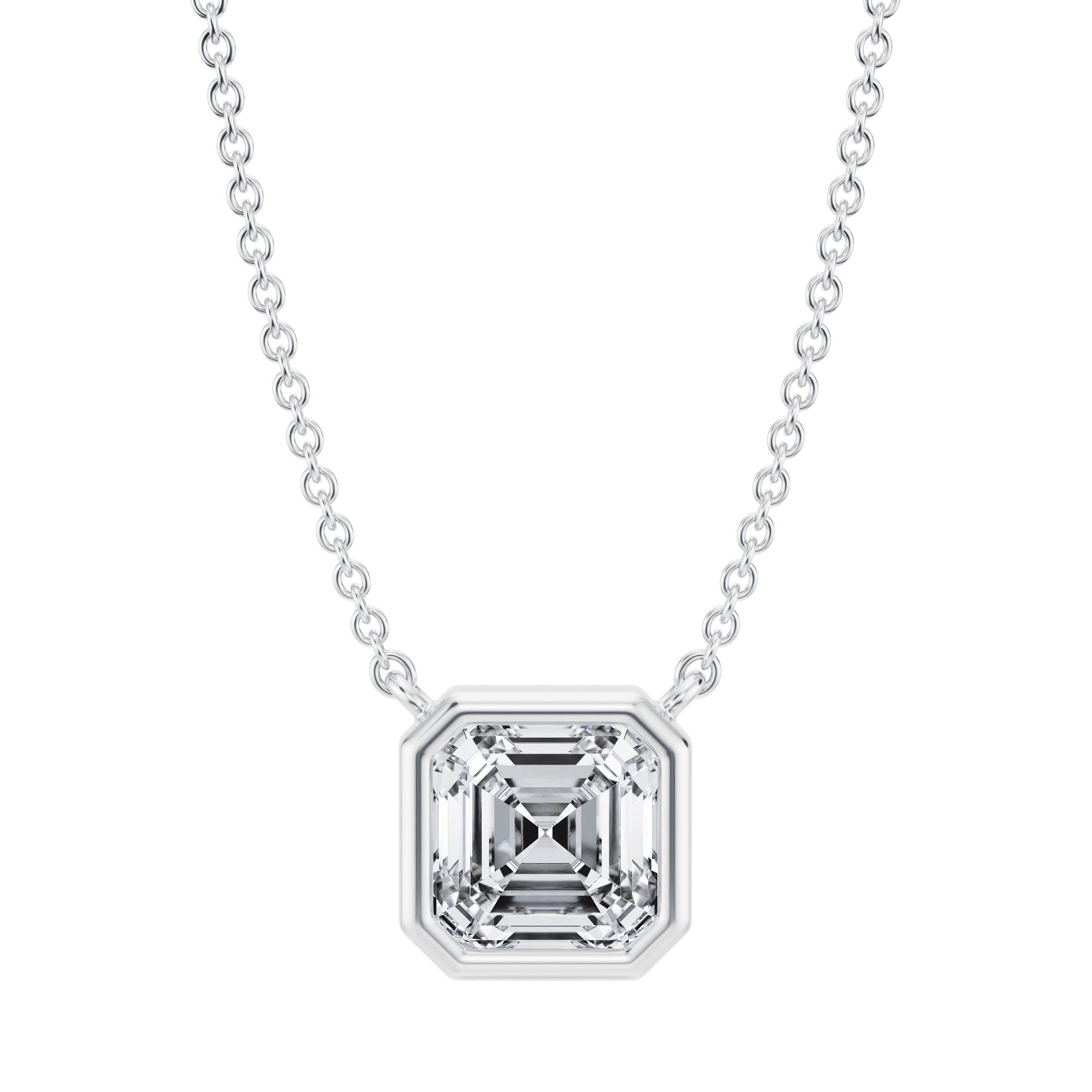 1.5 Carat Asscher Cut Bezel Solitaire Pendant Necklace