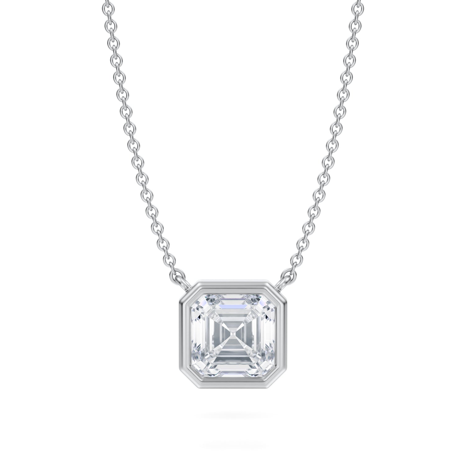 2 Carat Asscher Cut Bezel Solitaire Pendant Necklace