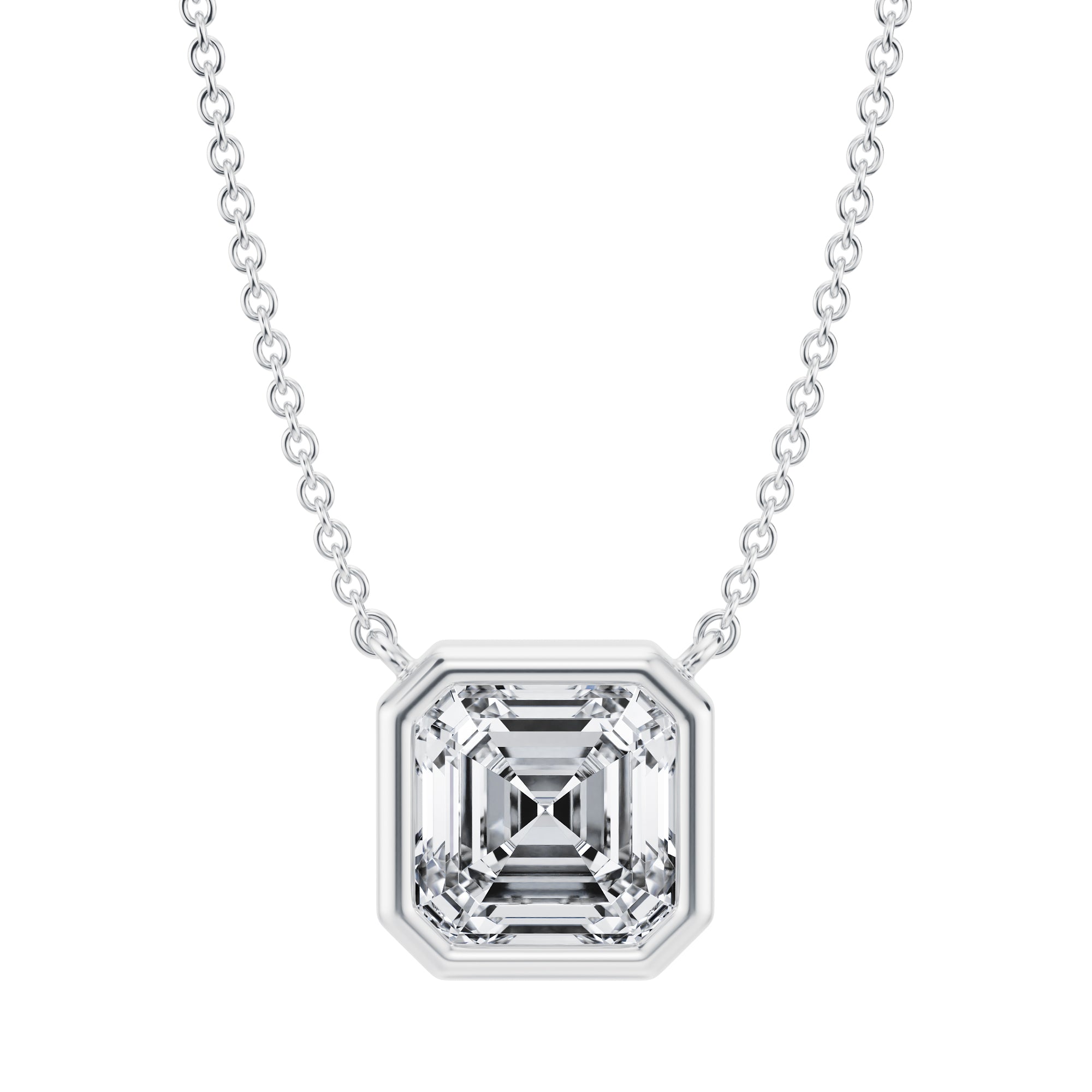 2.5 Carat Asscher Cut Bezel Solitaire Pendant Necklace